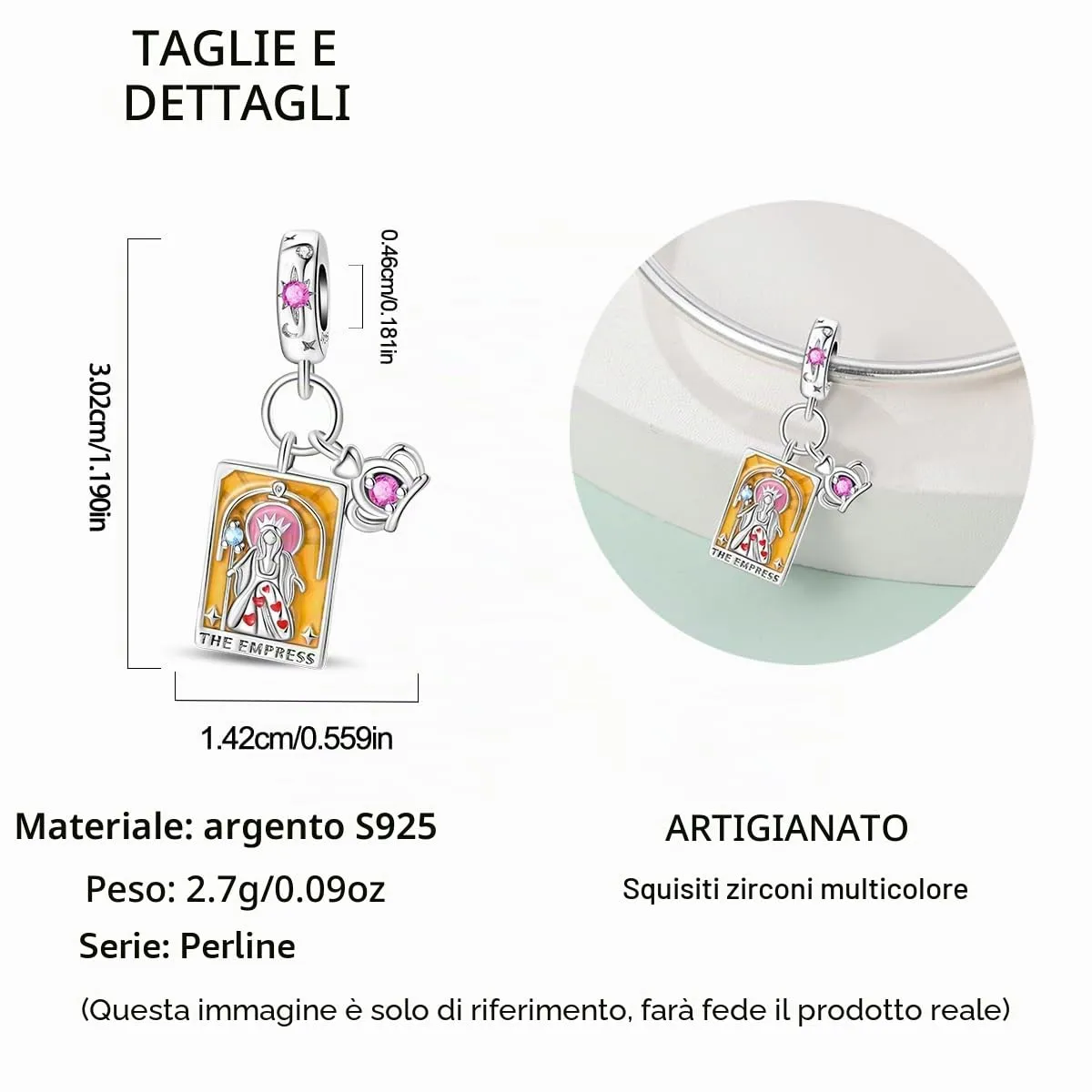 TINSLO Bead Charm Ciondolo Argento Sterling 925 con Cubic Zirconia per Braccialetti e Collane Europee - immagine 5