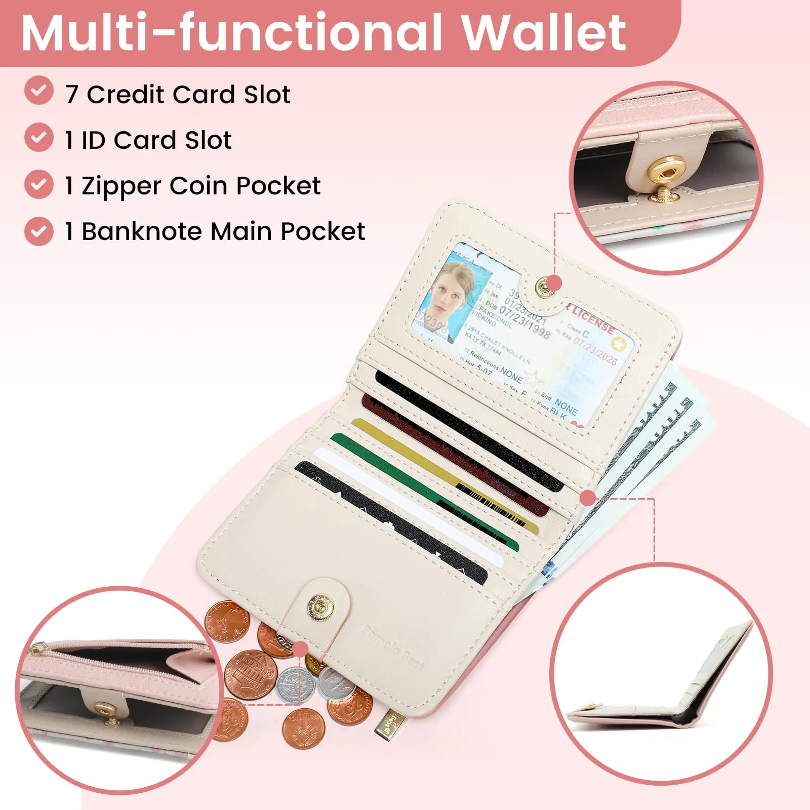 Pomelo Best Portafoglio da Donna Piccolo in Pelle PU con Blocco RFID, Rosa Antico - immagine 2
