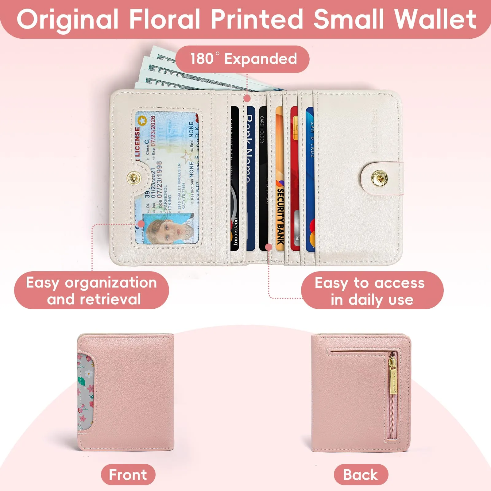 Pomelo Best Portafoglio da Donna Piccolo in Pelle PU con Blocco RFID, Rosa Antico - immagine 3