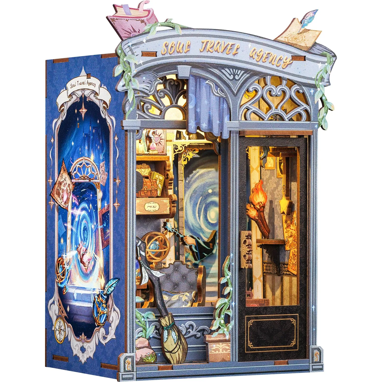 CUTEBEE Book Nook Kit Soul Travel Agency, DIY 3D Miniature Wooden Library for Adults - immagine 1