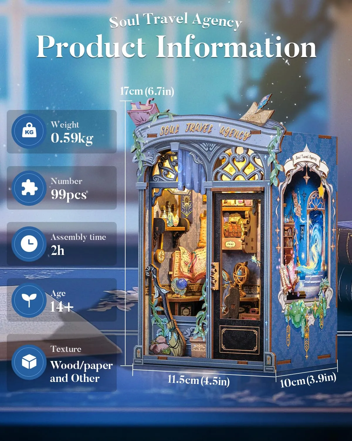 CUTEBEE Book Nook Kit Soul Travel Agency, DIY 3D Miniature Wooden Library for Adults - immagine 2