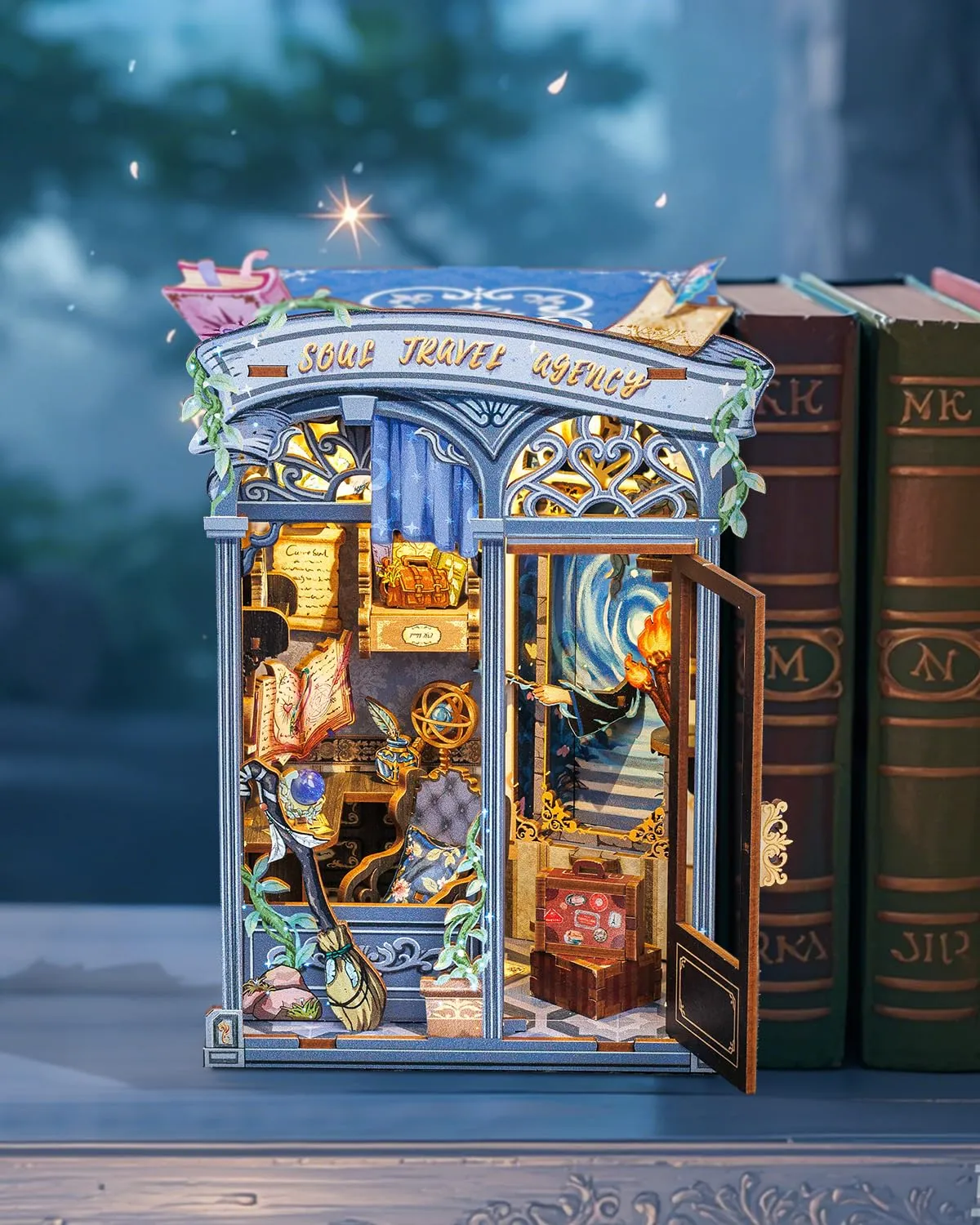 CUTEBEE Book Nook Kit Soul Travel Agency, DIY 3D Miniature Wooden Library for Adults - immagine 3