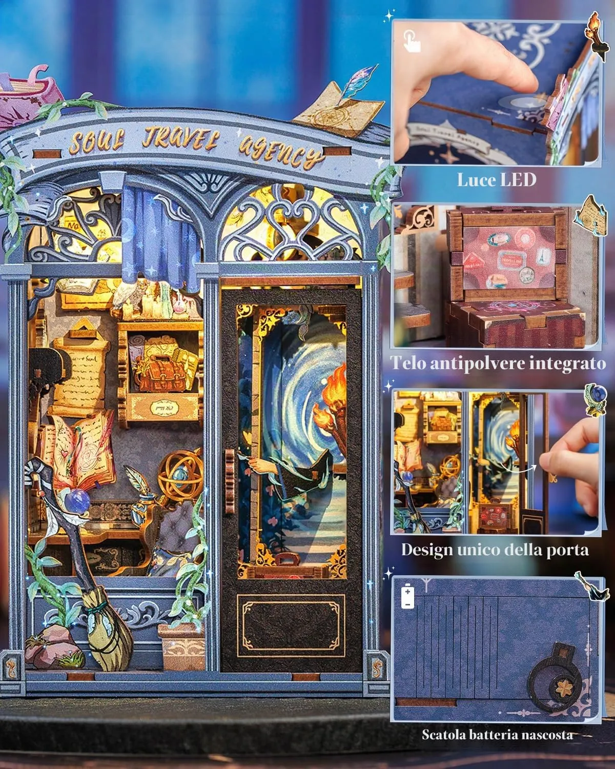 CUTEBEE Book Nook Kit Soul Travel Agency, DIY 3D Miniature Wooden Library for Adults - immagine 5