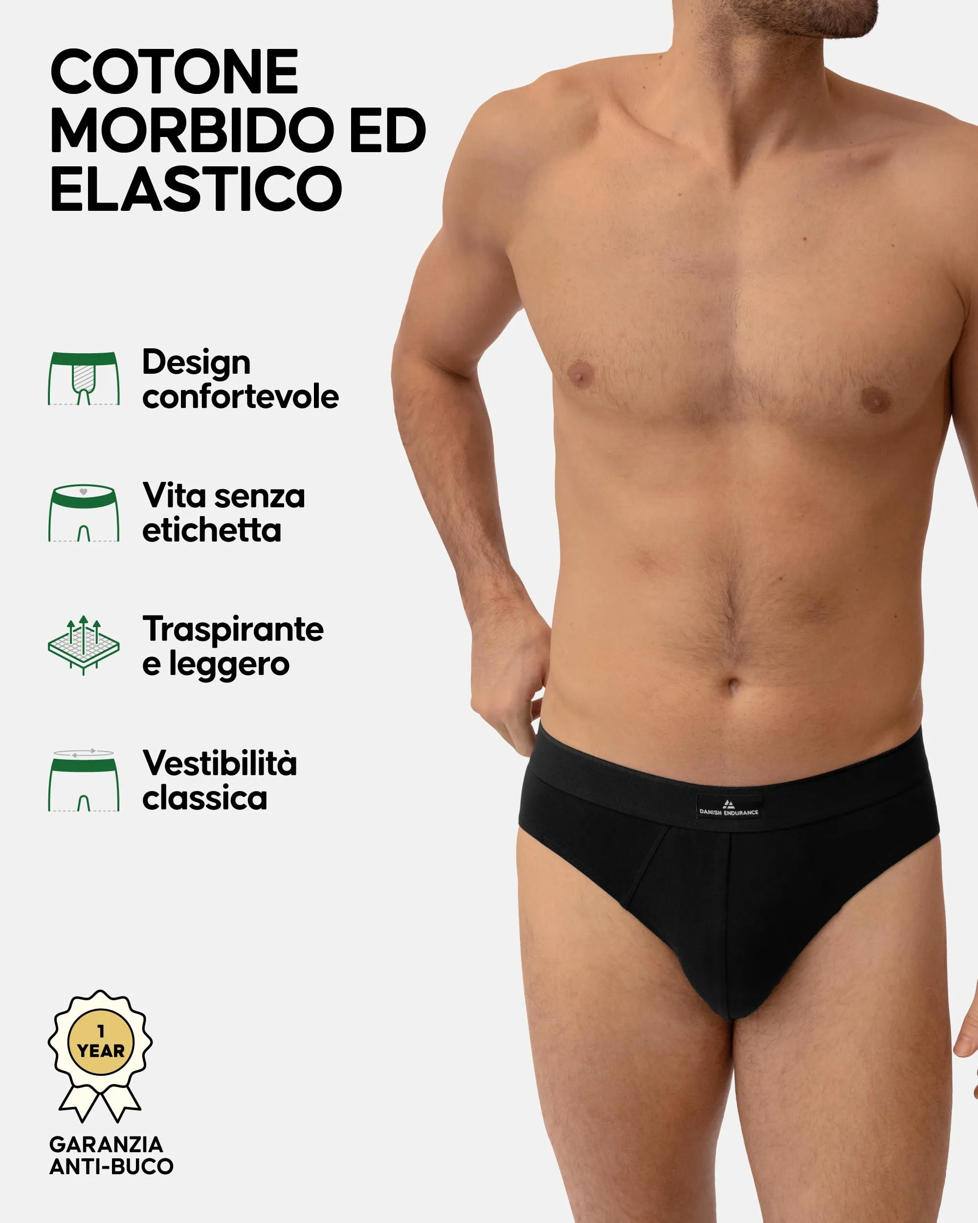 Danish Endurance Slip Uomo Cotone, Multicolore (Nero, Bianco/Rosso, Grigio), M - immagine 2