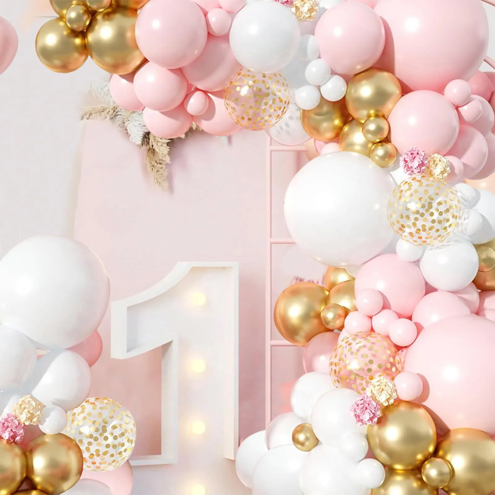 fairymaiden Kit Arco di Palloncini Rosa, Bianchi e Oro, 105 Pezzi - immagine 4