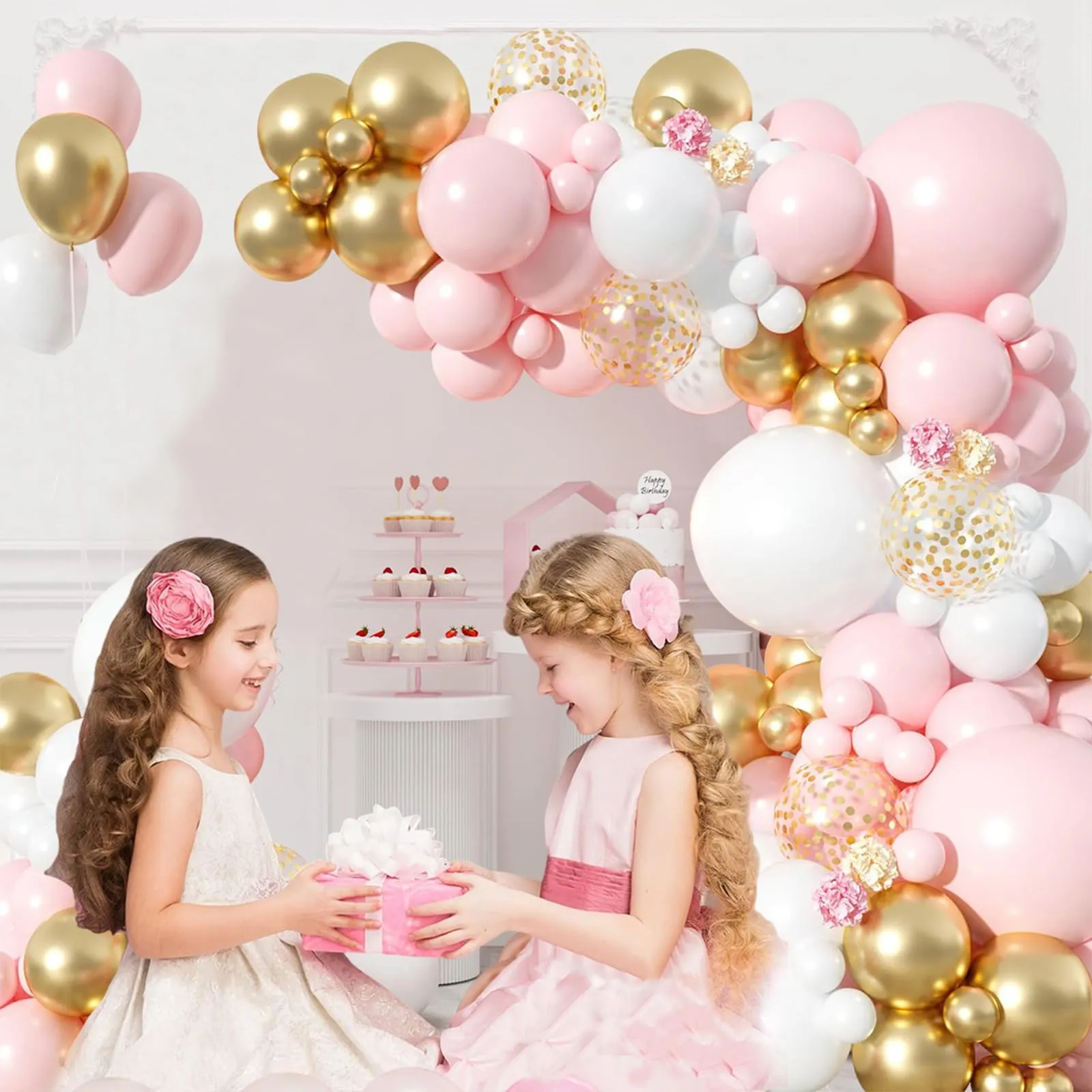 fairymaiden Kit Arco di Palloncini Rosa, Bianchi e Oro, 105 Pezzi - immagine 5