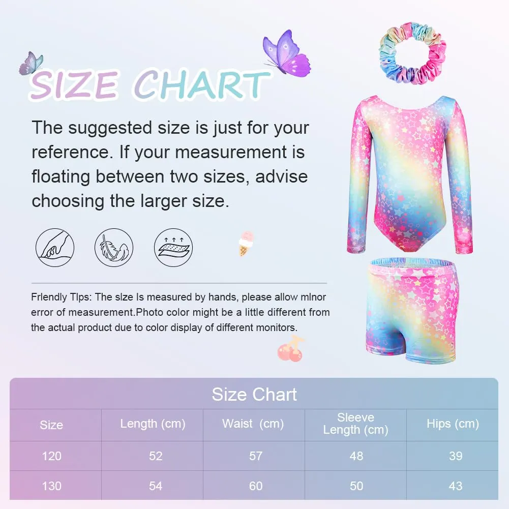 AOOWU Body da ginnastica per ragazze con pantaloncini e fascia, colore sfumato, 5-10 anni - immagine 2