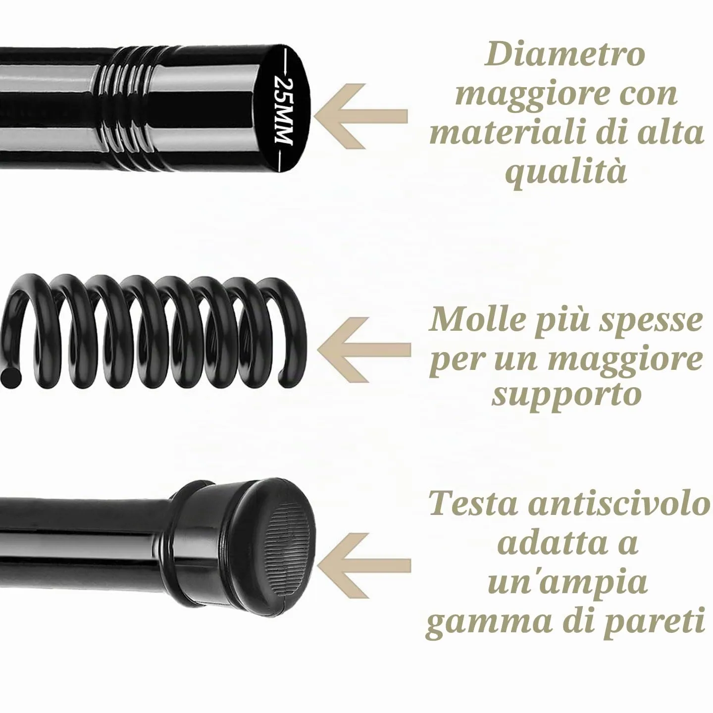 Rod&Trikin Asta Tenda Doccia a Pressione Estensibile, Bianco, 67-90cm - immagine 3