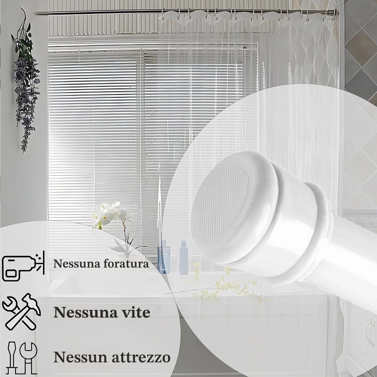 Rod&Trikin Aste Per Tende Senza Forare Estensibile Argento 67-90cm - immagine 4