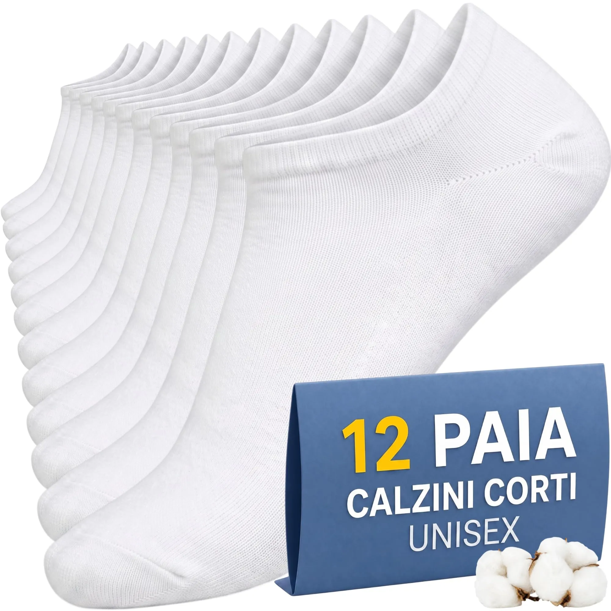 PS PROUTHS Calzini Corti Bassi Fantasmini in Cotone Unisex, 12 Paia, Bianco, 40-46 - immagine 1