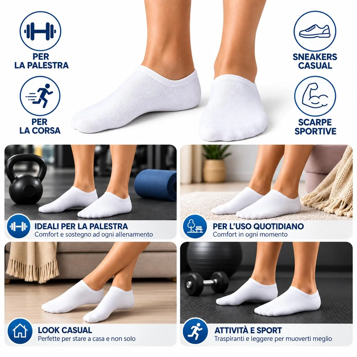 PS PROUTHS Calzini Corti Bassi Fantasmini in Cotone Unisex, 12 Paia, Bianco, 40-46 - immagine 6