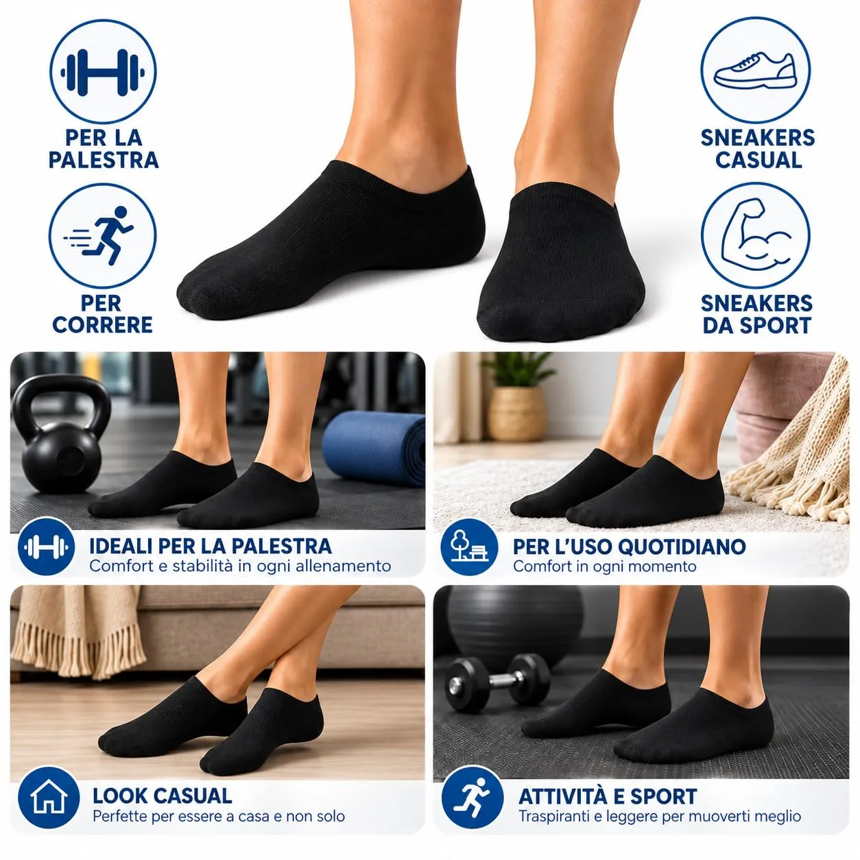 PS PROUTHS Calzini Corti Fantasmini in Cotone Traspiranti Unisex, 12 Paia, Nero, 35-40 - immagine 6
