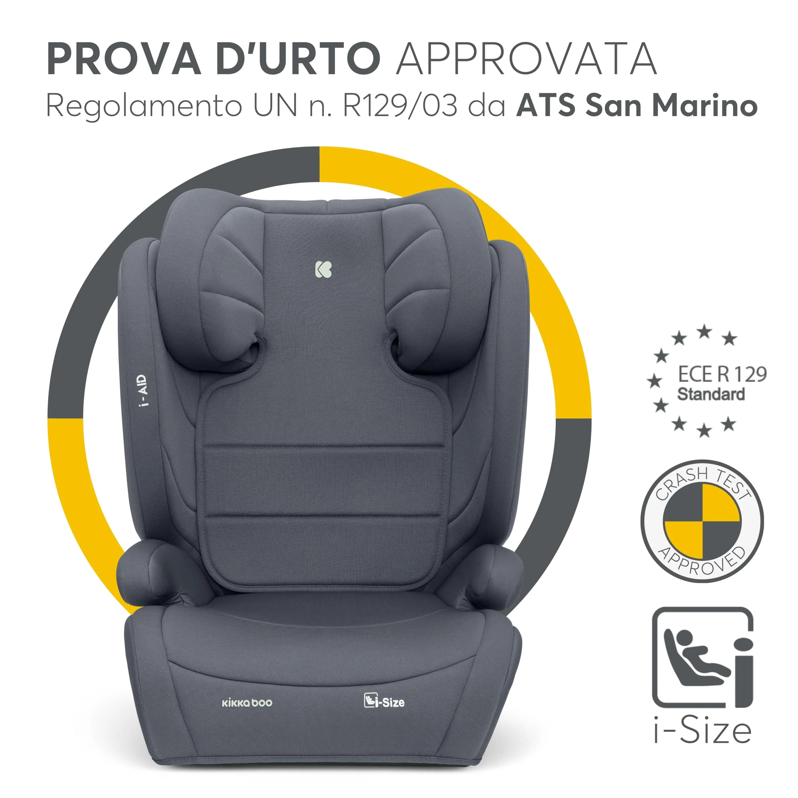 KikkaBoo i-AID Seggiolino Auto Gruppo 2/3 i-Size 100-150 cm, 15-36 kg, Grigio - immagine 3