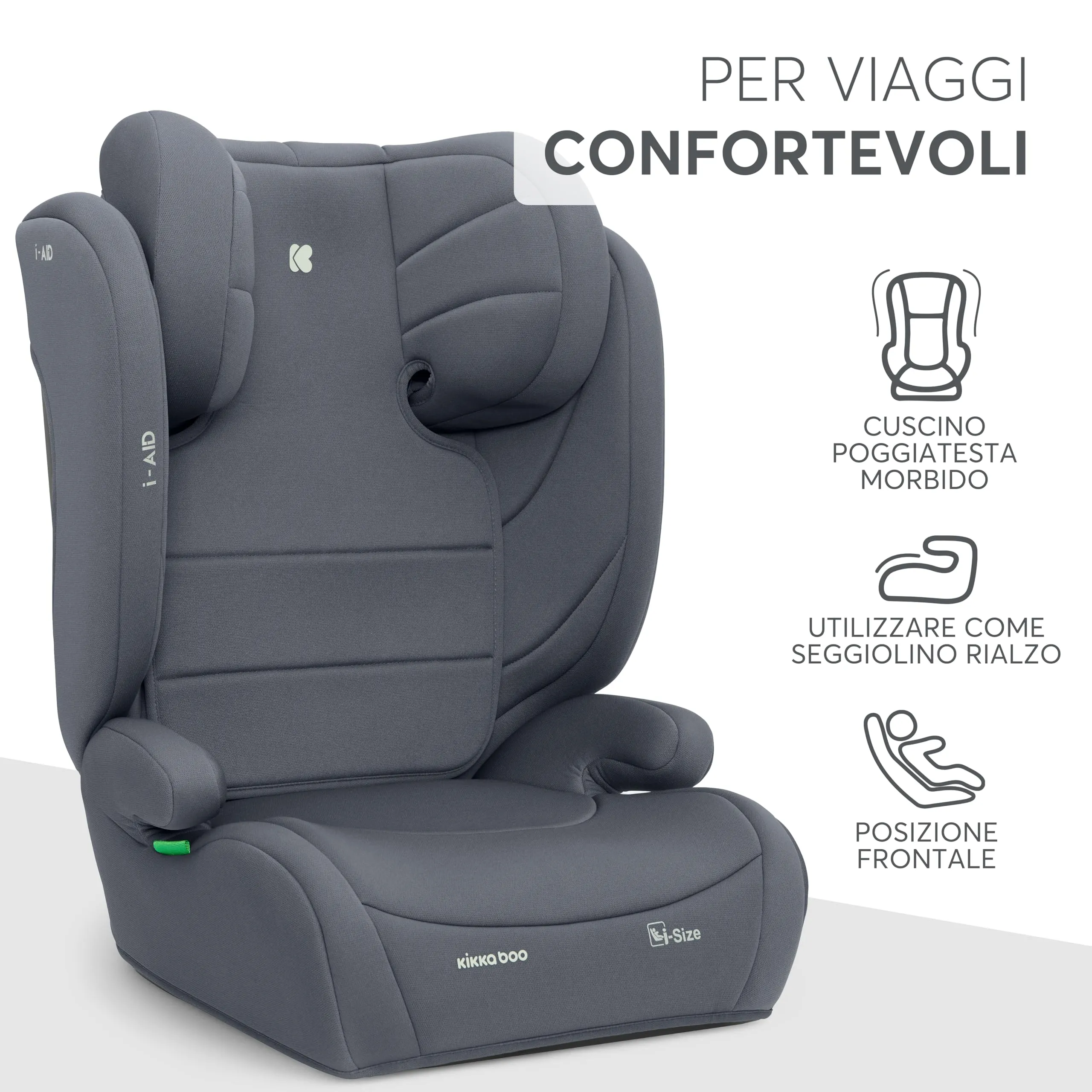 KikkaBoo i-AID Seggiolino Auto Gruppo 2/3 i-Size 100-150 cm, 15-36 kg, Grigio - immagine 7