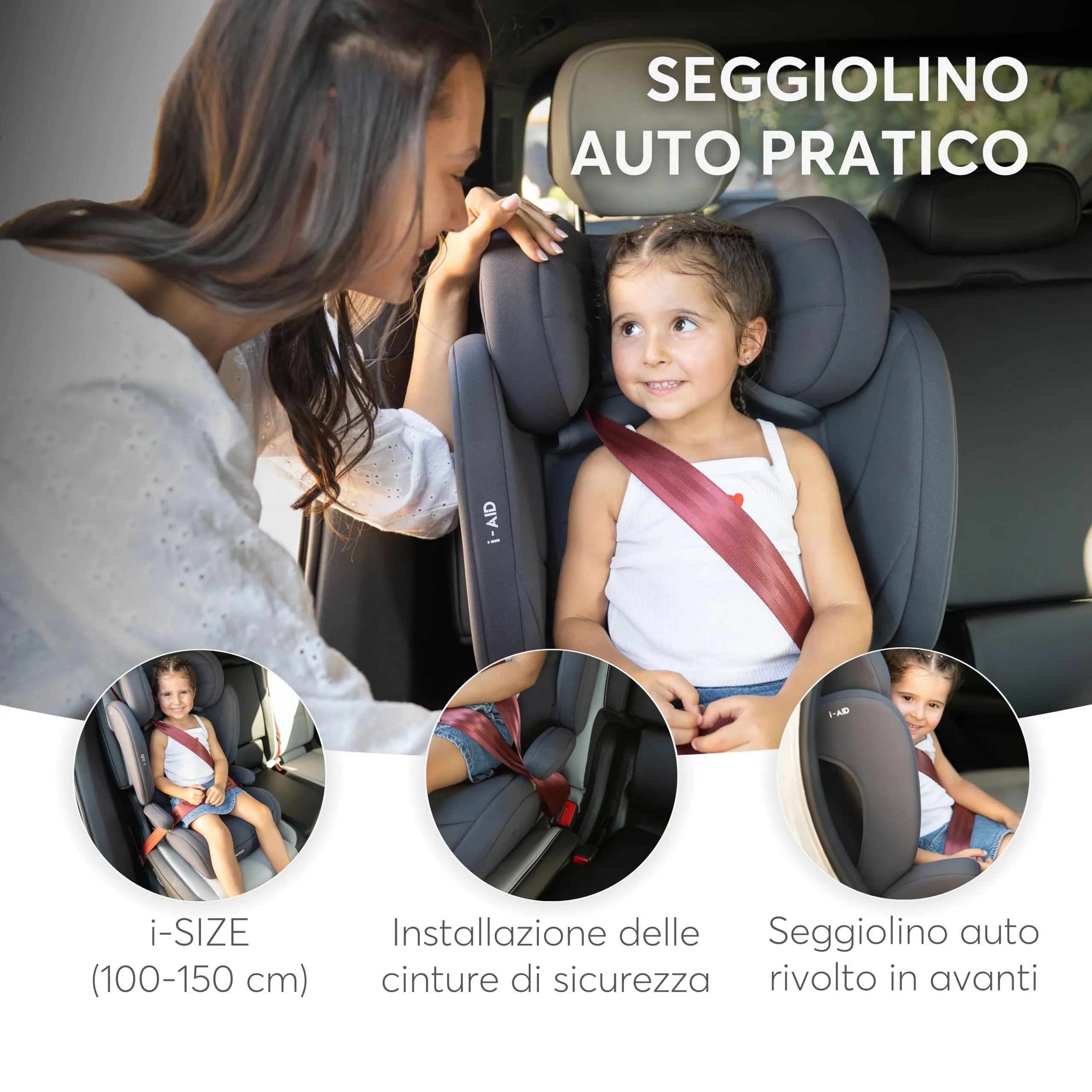 KikkaBoo i-AID Seggiolino Auto Gruppo 2/3 i-Size 100-150 cm, 15-36 kg, Grigio - immagine 8