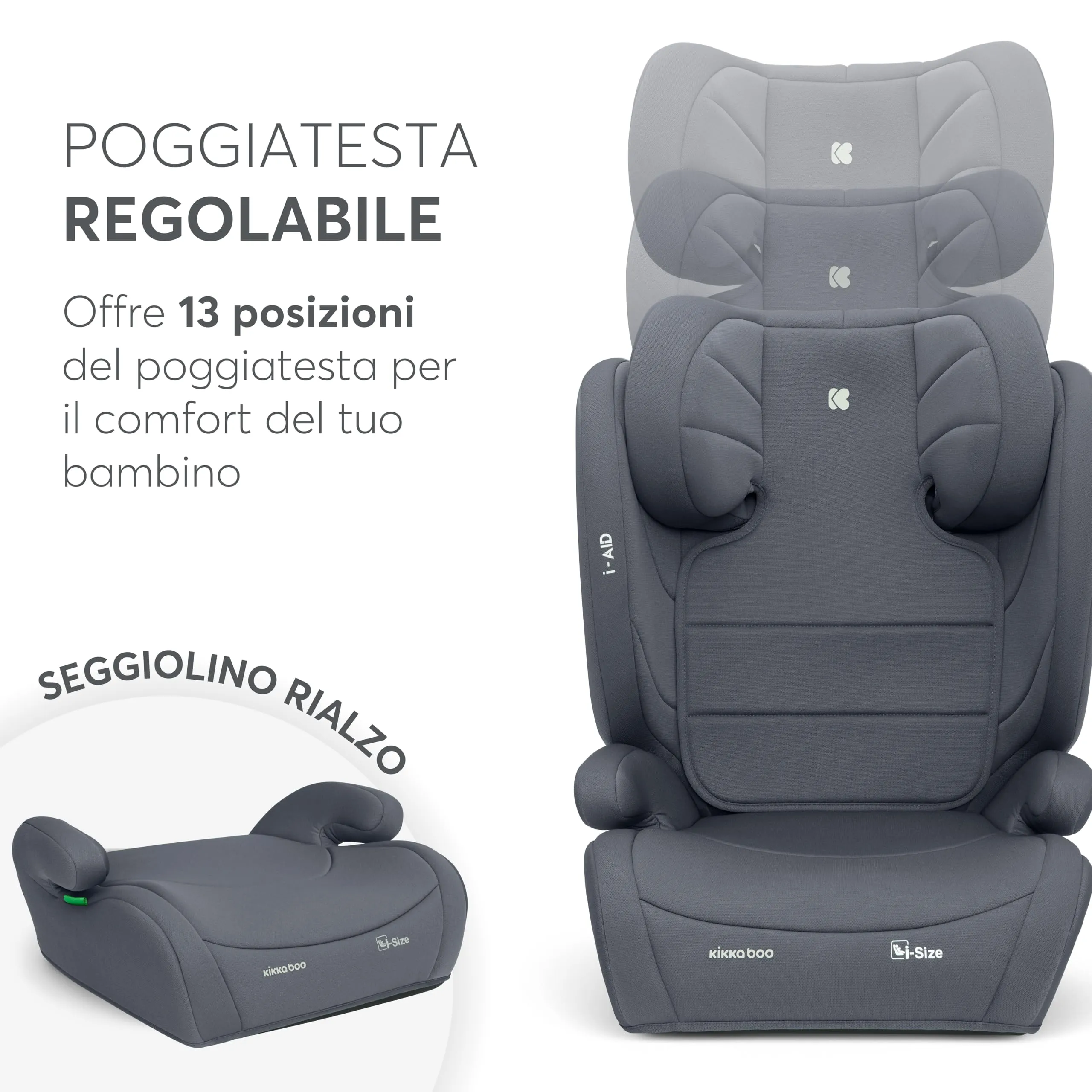KikkaBoo i-AID Seggiolino Auto Gruppo 2/3 i-Size 100-150 cm, 15-36 kg, Grigio - immagine 9