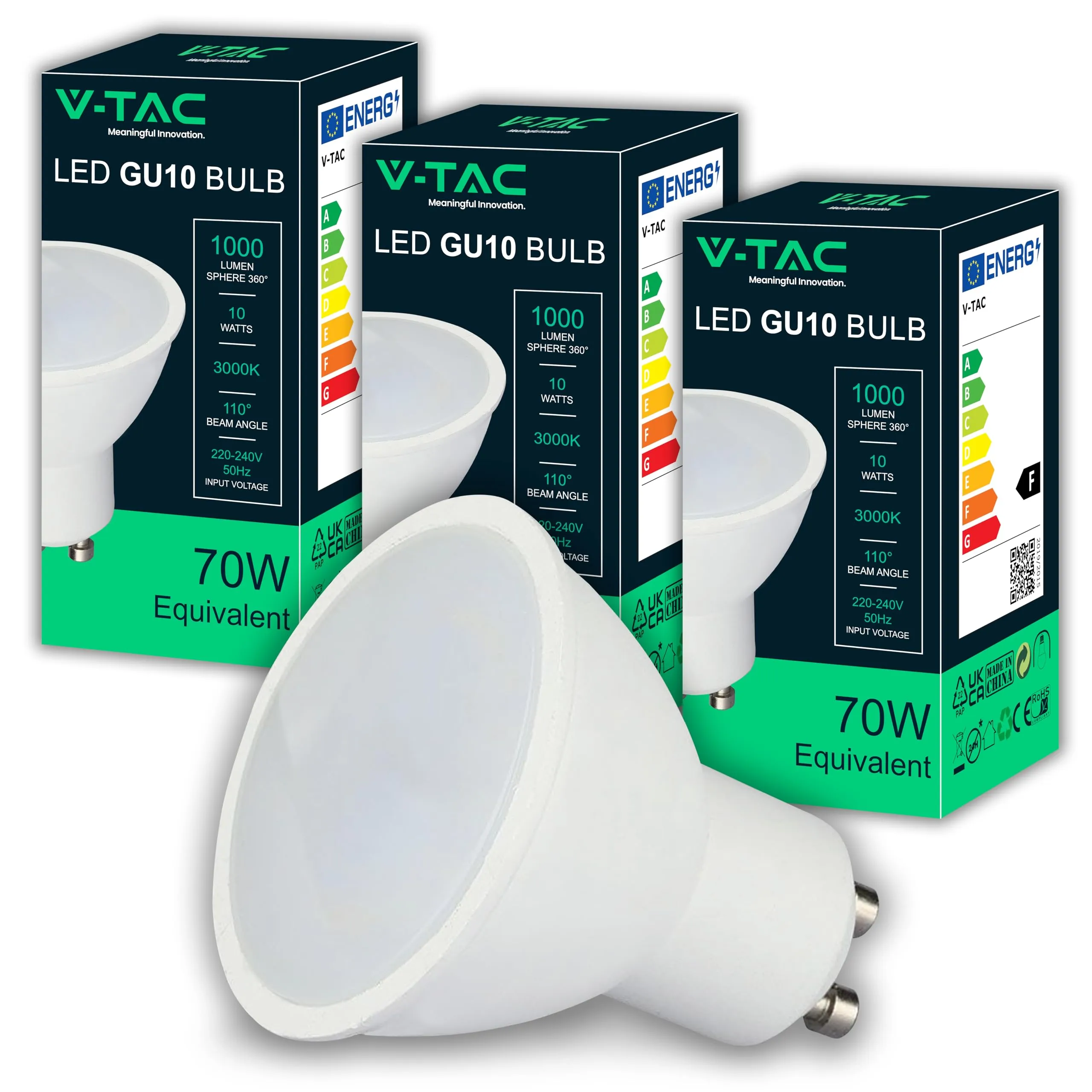 V-TAC Lampadine LED GU10 10W 1000 Lumen 3000K Luce Calda (Pack 3) - immagine 1