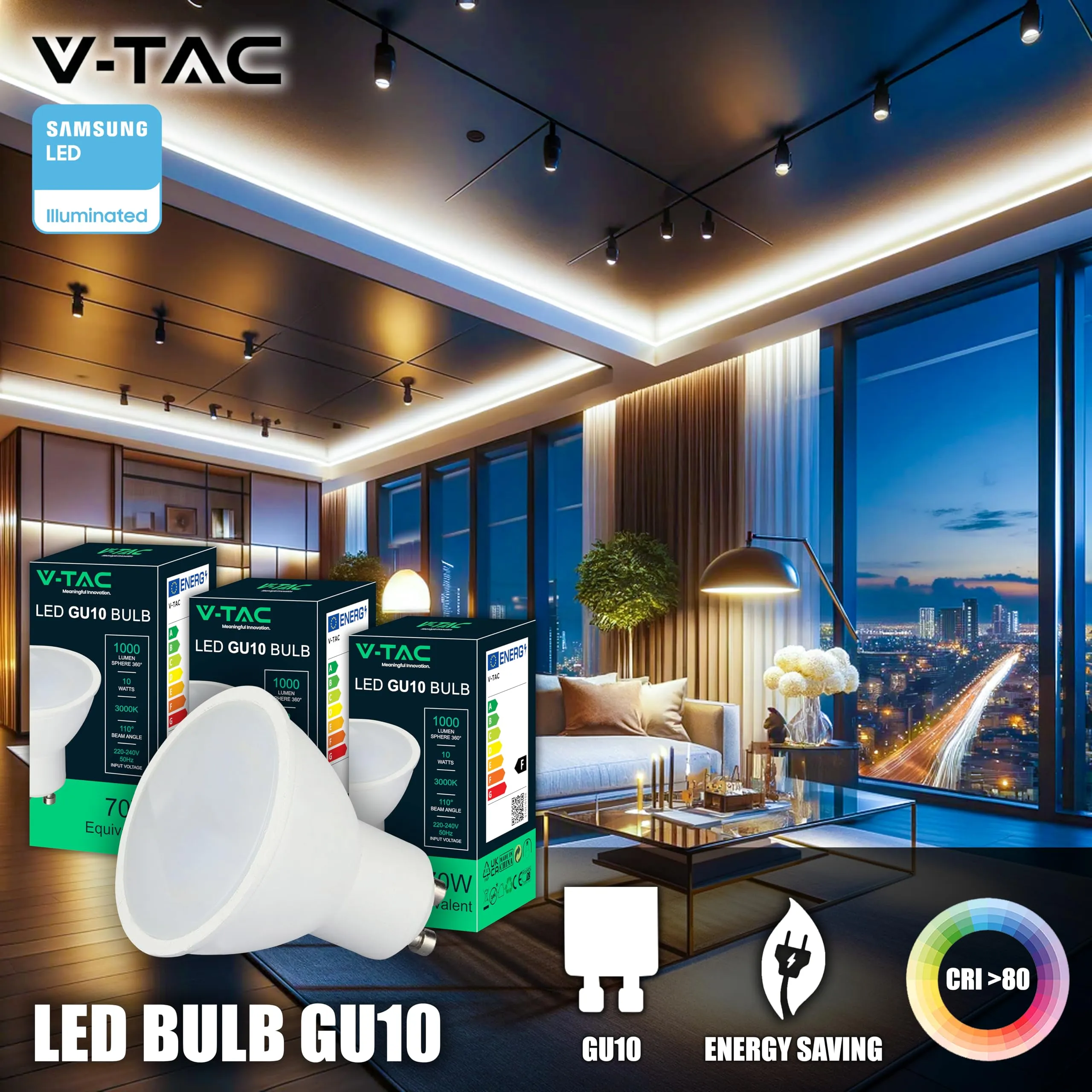 V-TAC Lampadine LED GU10 10W 1000 Lumen 3000K Luce Calda (Pack 3) - immagine 2