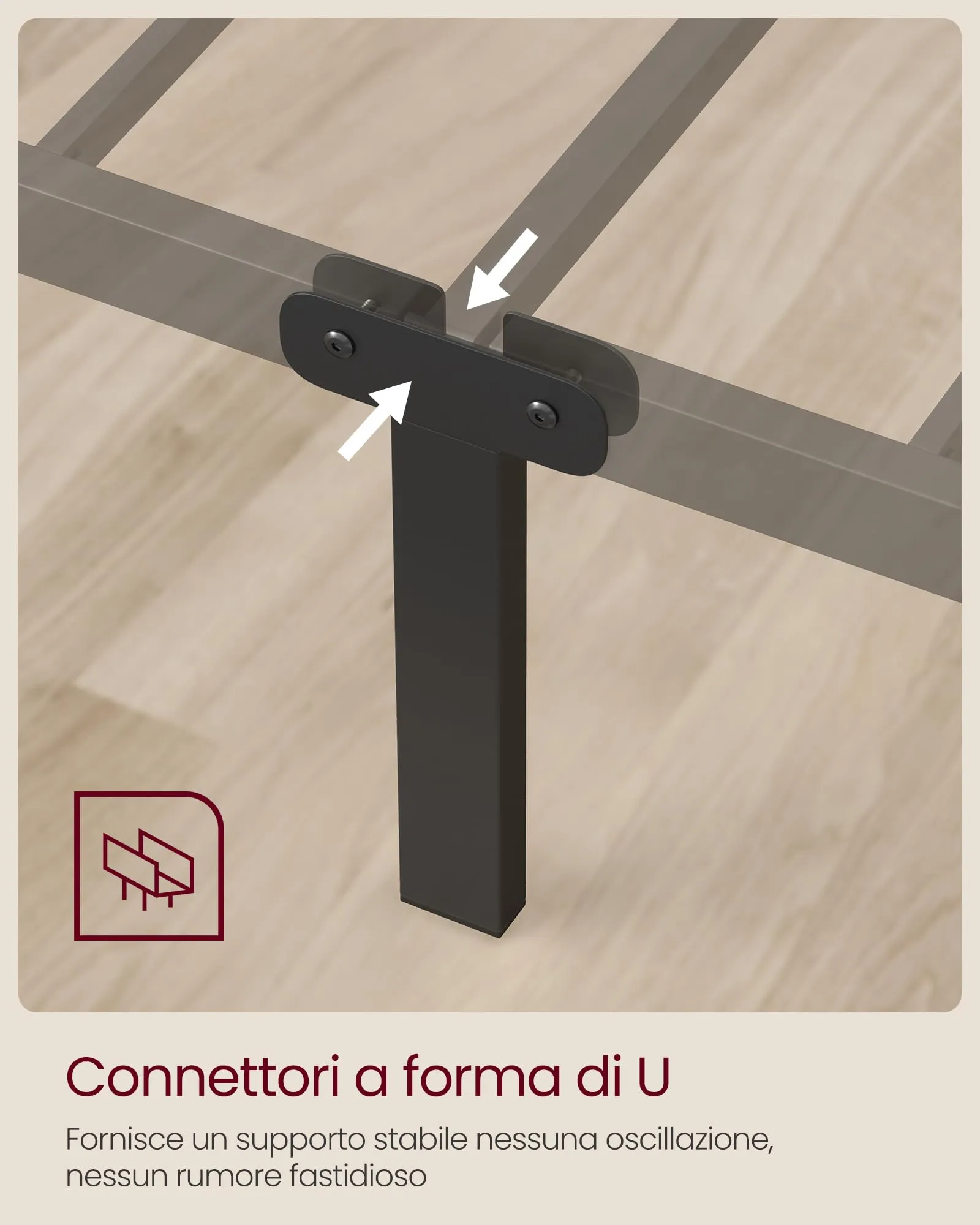 VASAGLE Struttura Letto Matrimoniale in Metallo con Doghe, 120 x 190 cm, Nero Inchiostro, RMB060B01 - immagine 3
