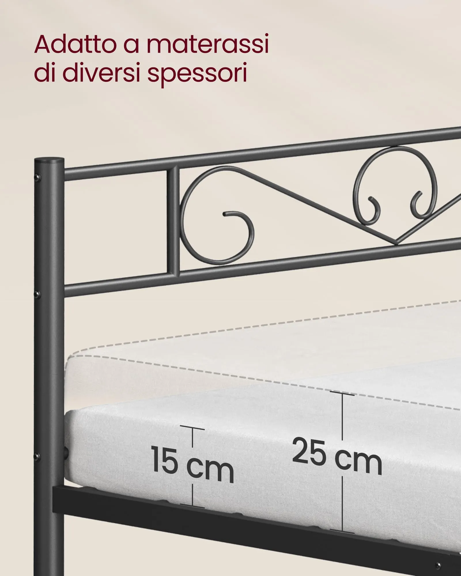 VASAGLE Struttura Letto Matrimoniale in Metallo con Doghe, 120 x 190 cm, Nero Inchiostro, RMB060B01 - immagine 7