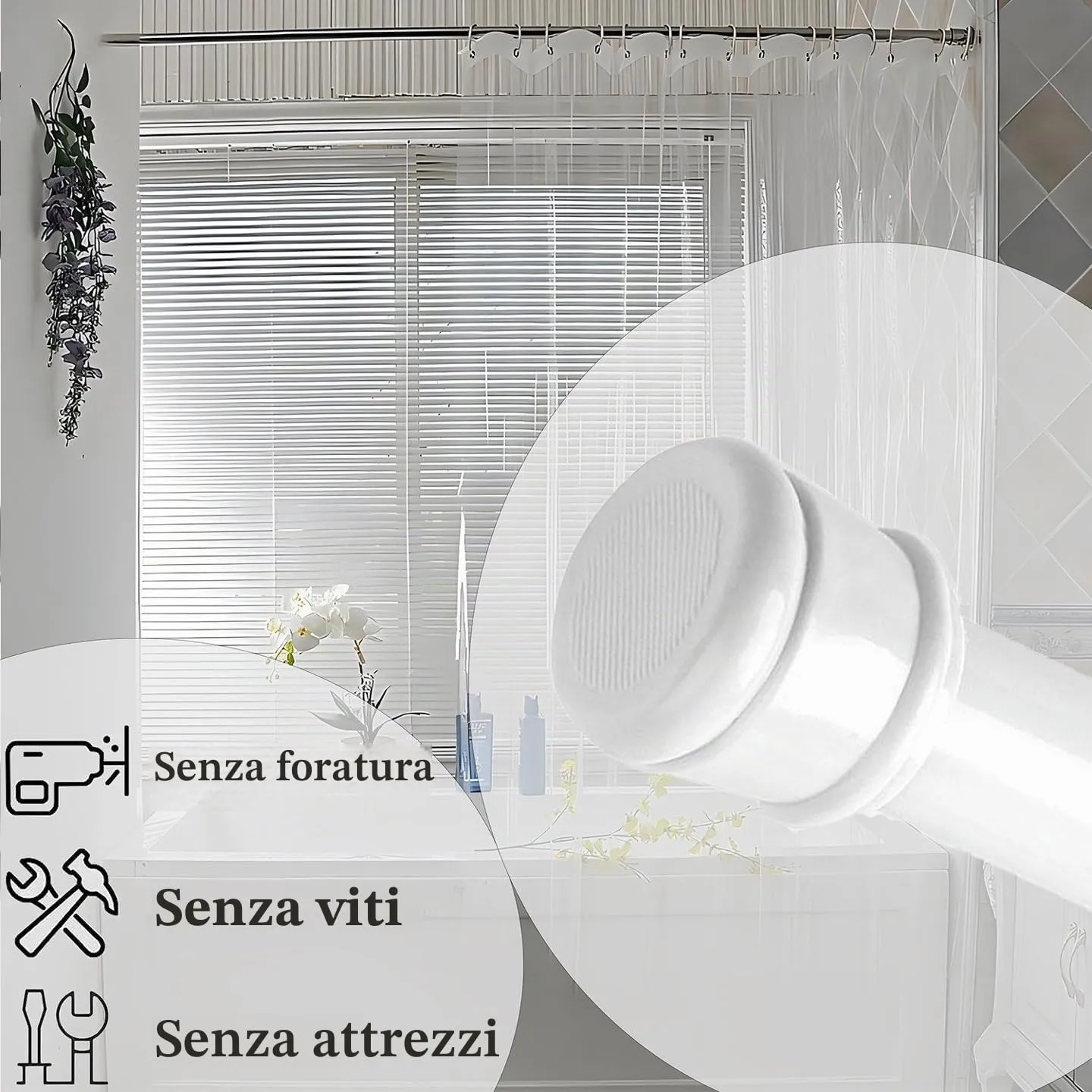 Rod&Trikin Asta per Tende a Pressione Telescopica per Finestre e Docce, Nero, 67-90cm - immagine 4