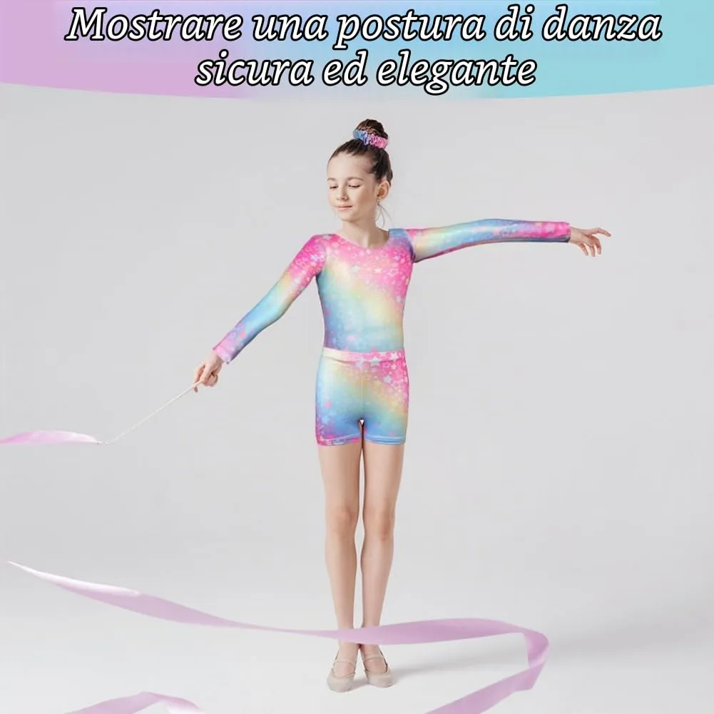 AOOWU Body da ginnastica e danza classica per bambina a maniche lunghe, Taglia 130 - immagine 5