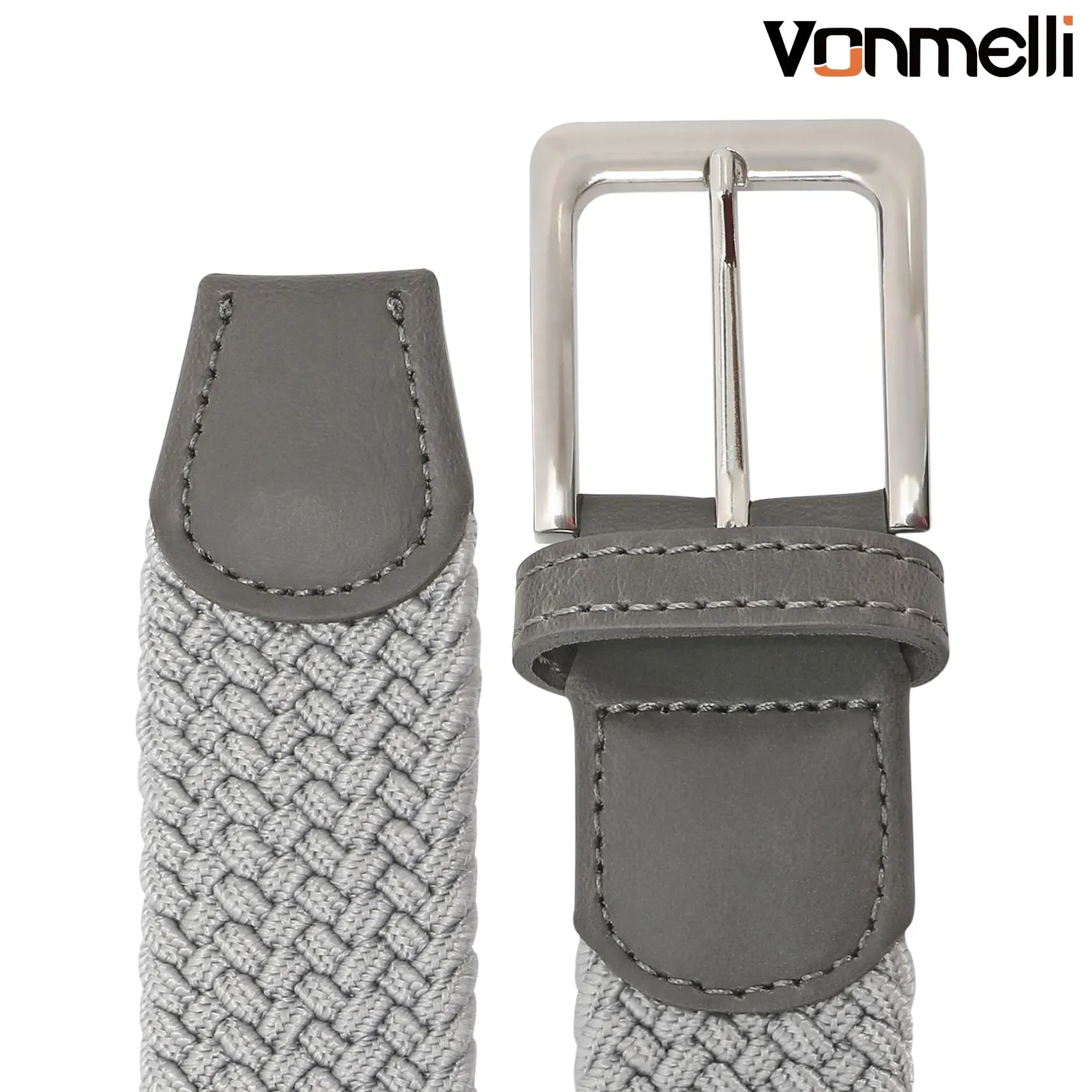 VONMELLI Cintura Elastica Intrecciata Regolabile per Uomo, Grigio XL - immagine 7