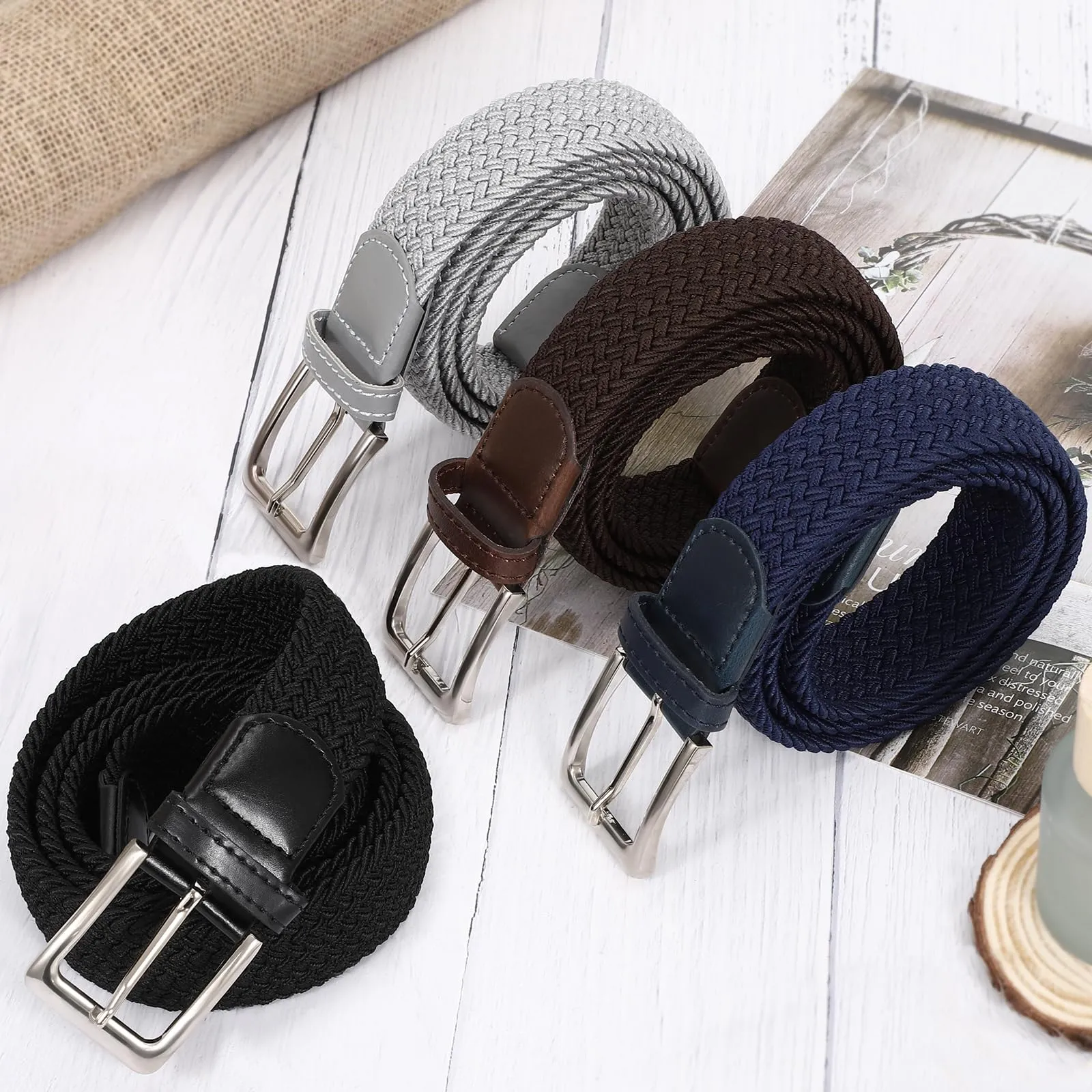 VONMELLI Cintura Elastica Intrecciata Regolabile per Uomo, Grigio XL - immagine 9