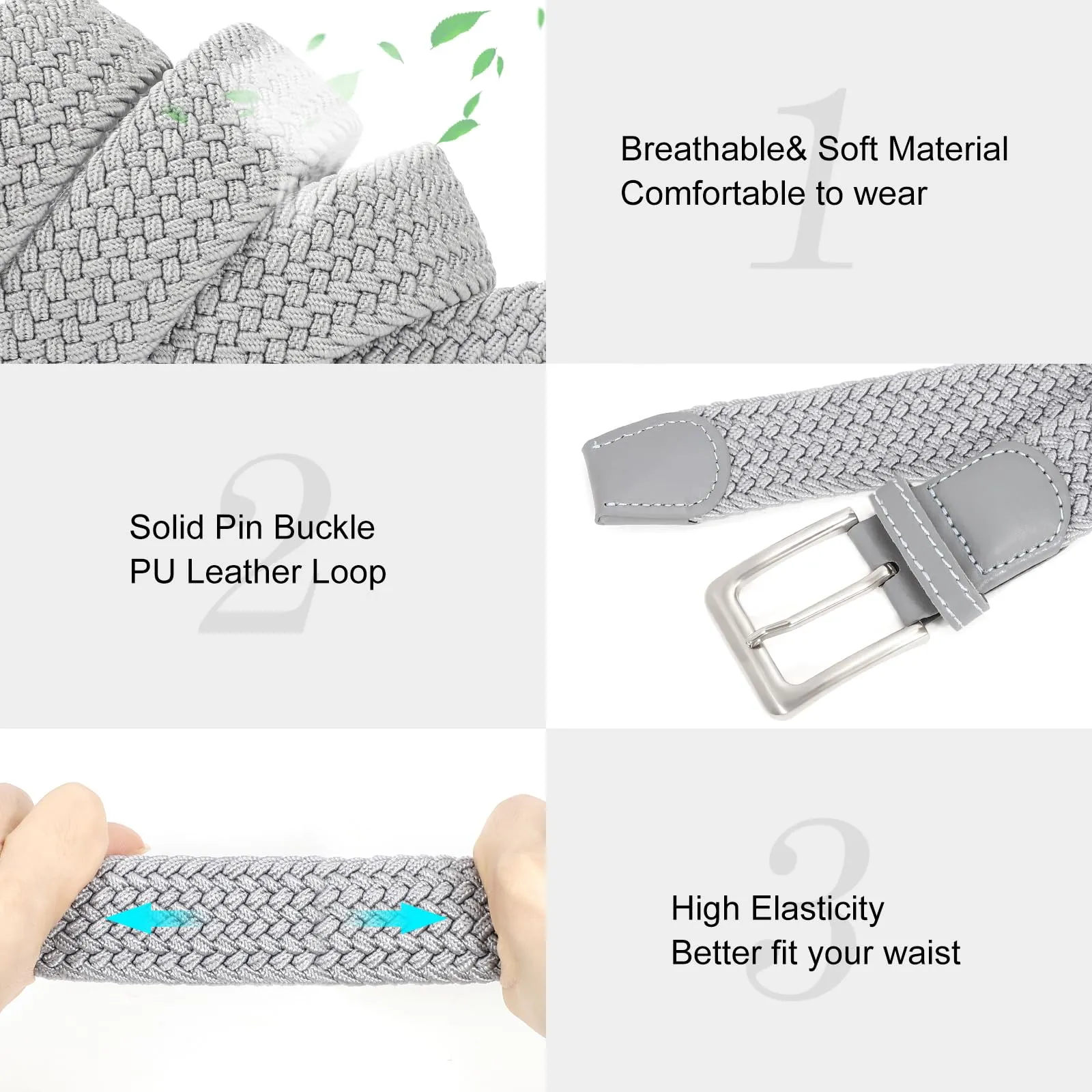 VONMELLI Cintura Elastica Intrecciata per Uomo, Regolabile, Grigio, M - immagine 5