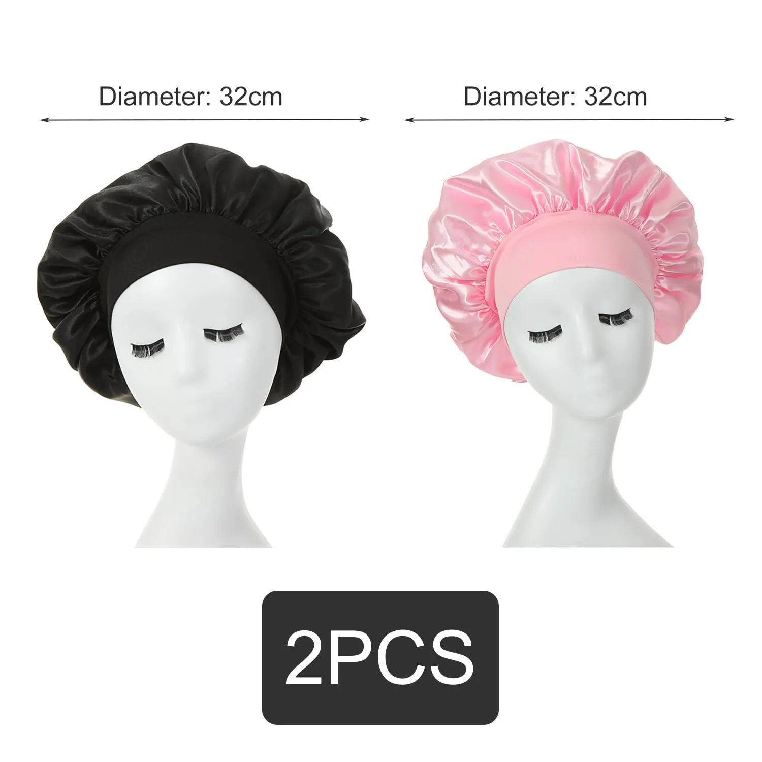 iLamvie Cuffia in Seta per Capelli Ricci, Berretto da Notte in Raso Elastico per Donna (Rosa+Nero), 2 Pezzi - immagine 7