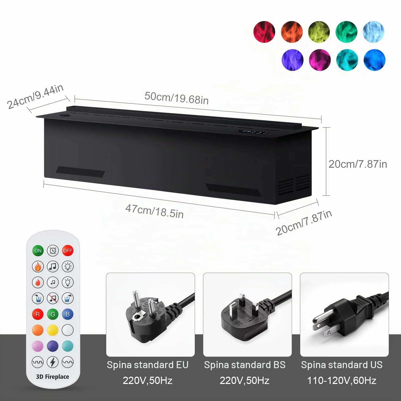 LIMERRI Camino elettrico a vapore acqueo, multicolore, 50cm - immagine 2