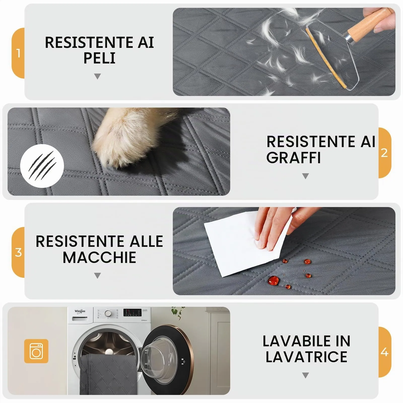 luciphia Copridivano per Cani Impermeabile con Punti Antiscivolo, Grigio 208 x 259cm - immagine 4