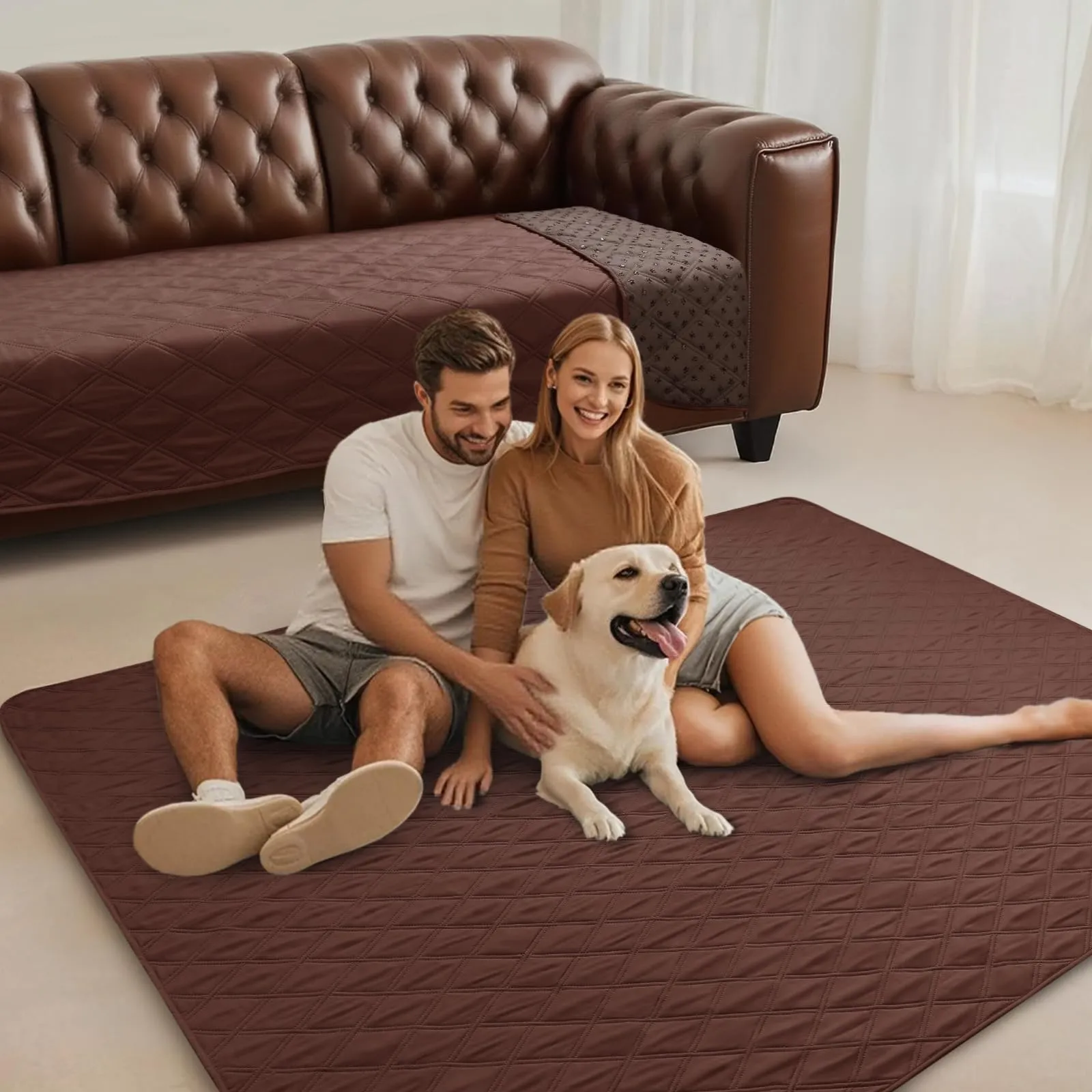 luciphia Copridivano per Cani Impermeabile con Punti Antiscivolo, Marrone 173x208cm - immagine 7