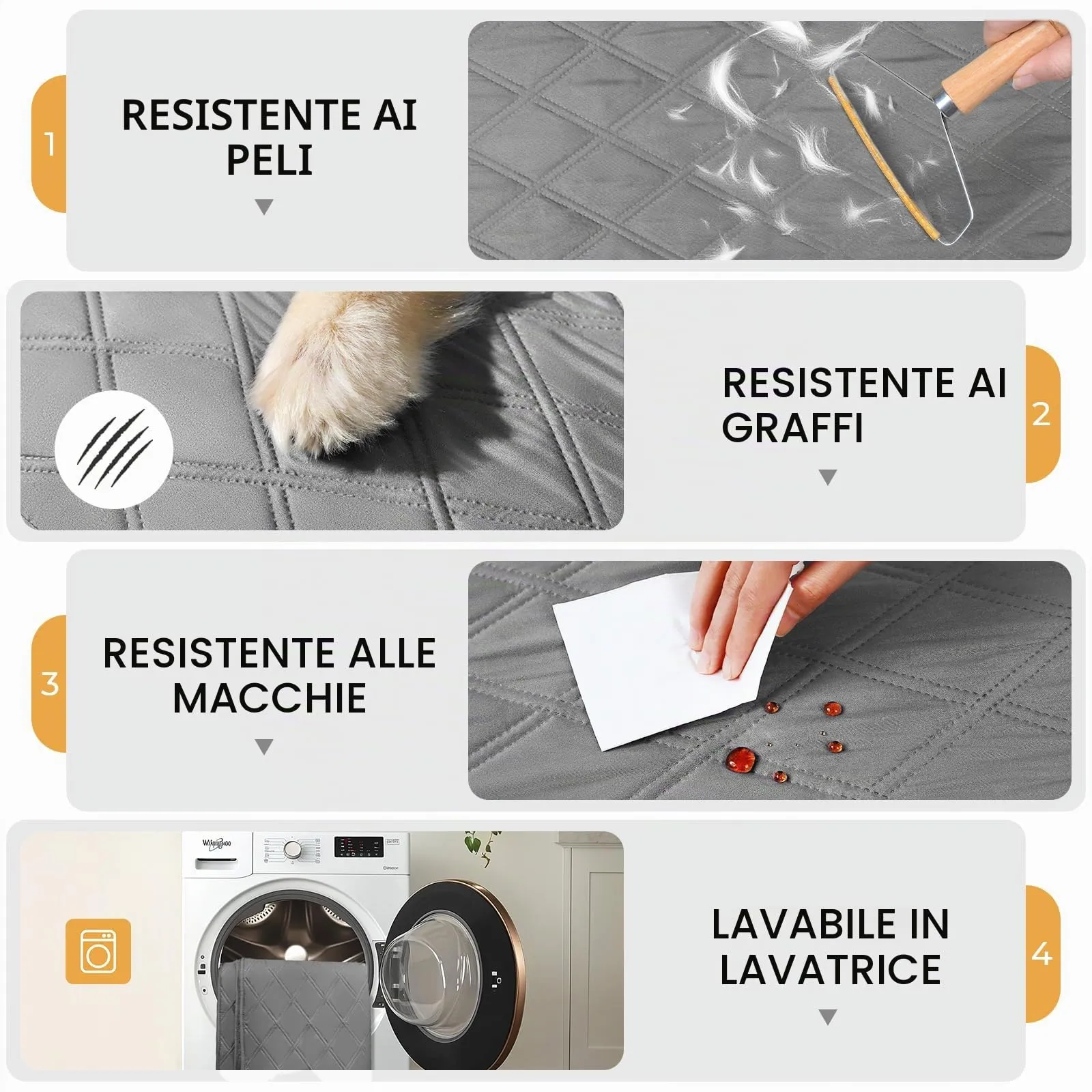 luciphia Copridivano Impermeabile per Cani e Gatti, Antiscivolo, Grigio Chiaro, 208 x 304 cm - immagine 4