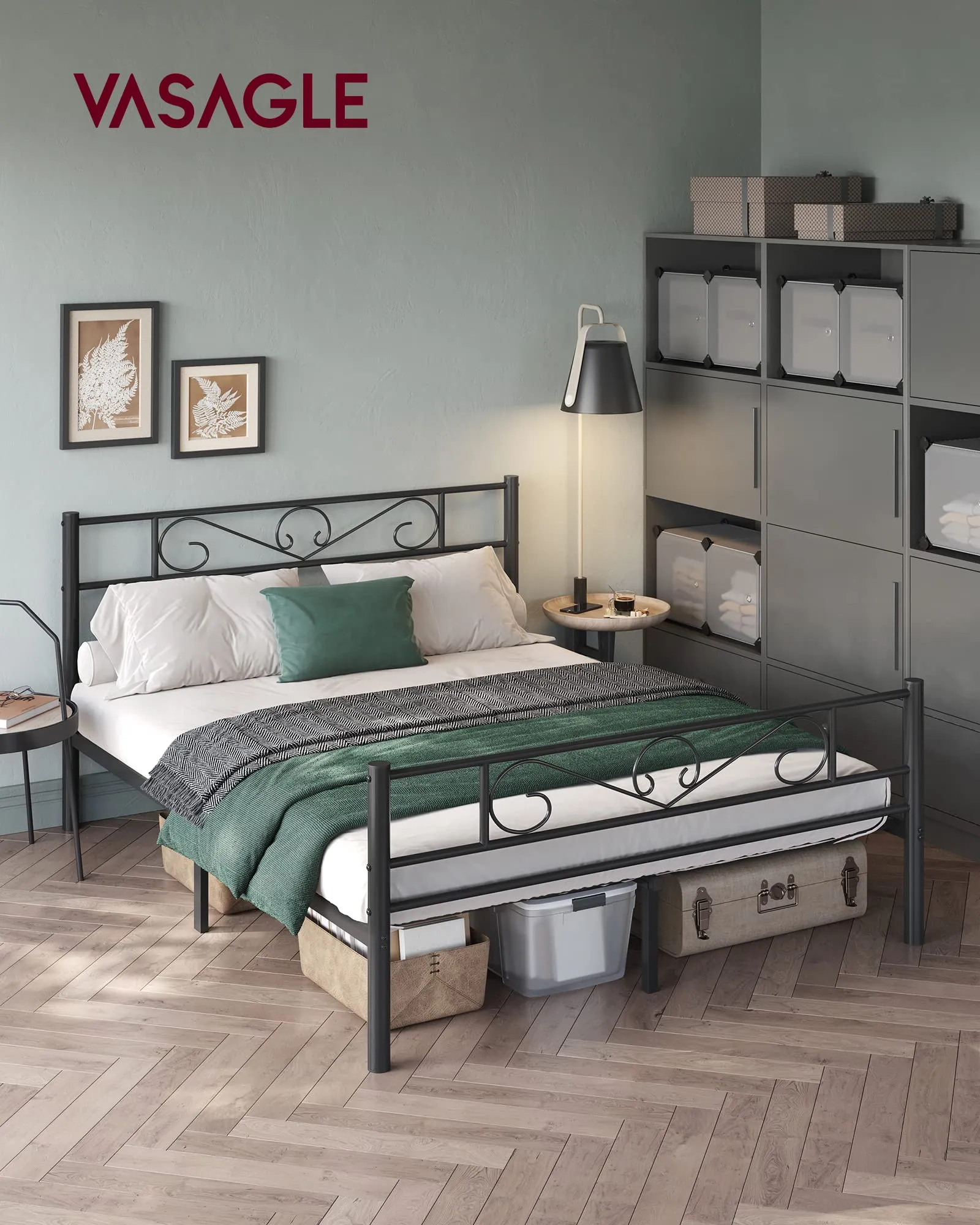 VASAGLE Struttura Letto Matrimoniale in Metallo 160 x 190 cm, Nero Inchiostro RMB069B01 - immagine 3