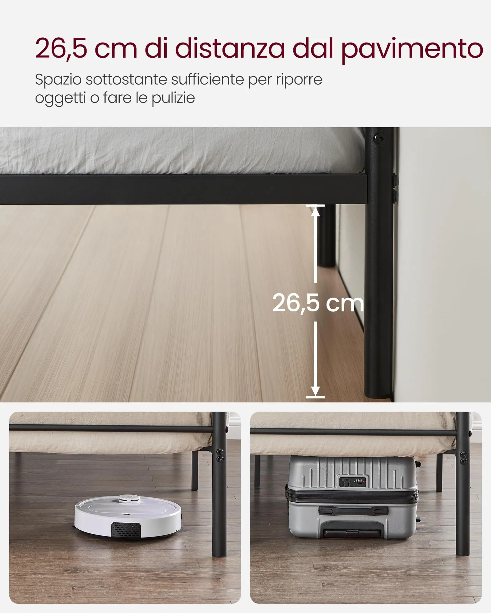 VASAGLE Struttura Letto Matrimoniale in Metallo 160 x 190 cm, Nero Inchiostro RMB069B01 - immagine 5