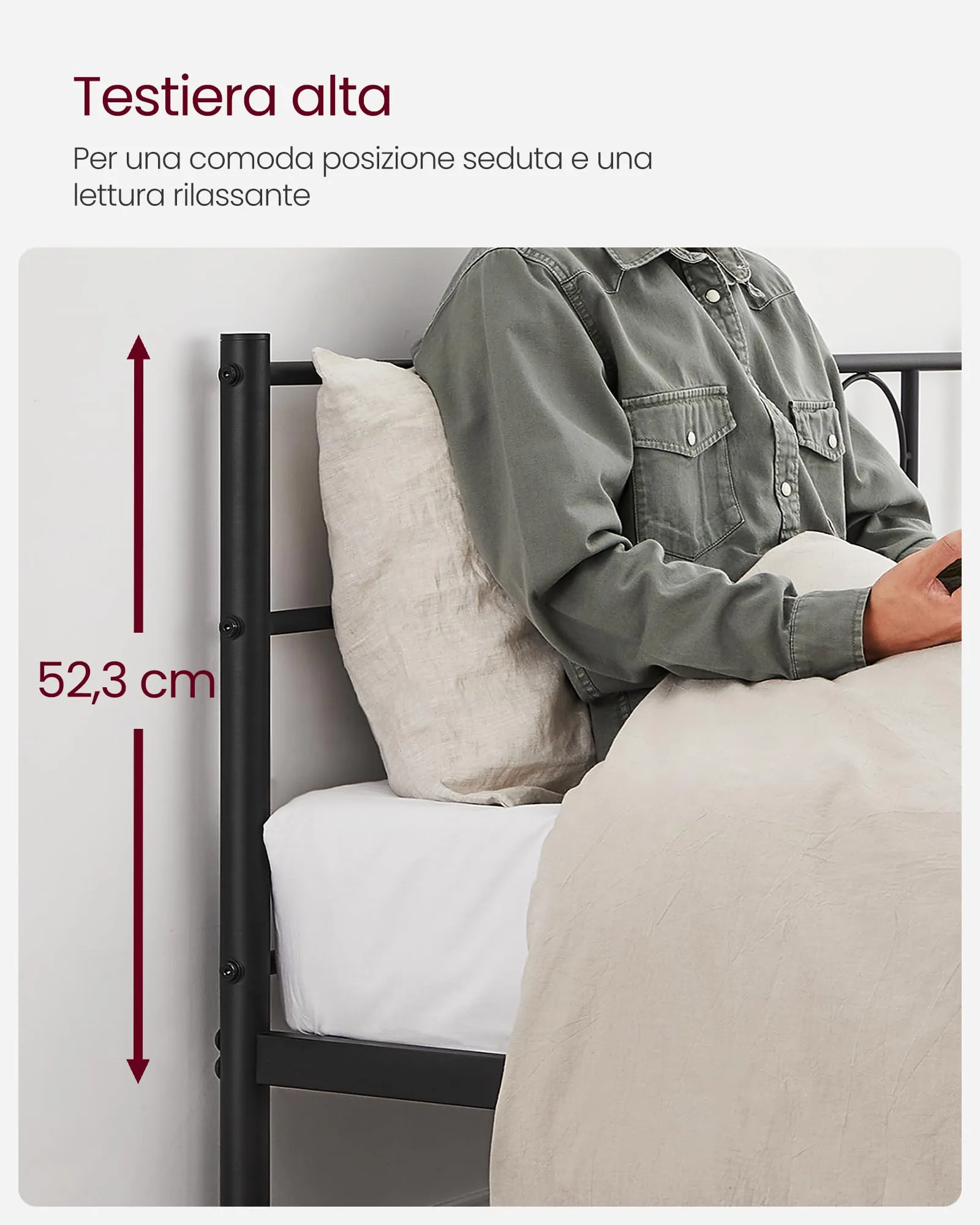 VASAGLE Struttura Letto Matrimoniale in Metallo 160 x 190 cm, Nero Inchiostro RMB069B01 - immagine 6