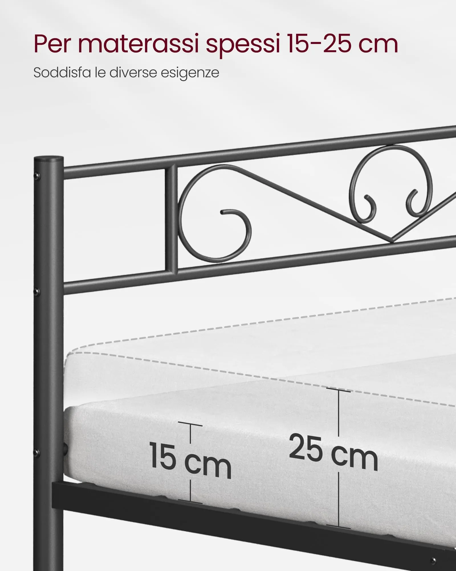 VASAGLE Struttura Letto Matrimoniale in Metallo 160 x 190 cm, Nero Inchiostro RMB069B01 - immagine 7