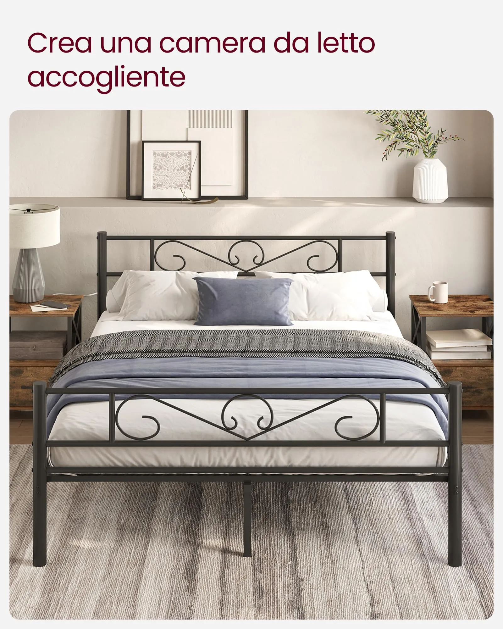 VASAGLE Struttura Letto Matrimoniale in Metallo 160 x 190 cm, Nero Inchiostro RMB069B01 - immagine 9