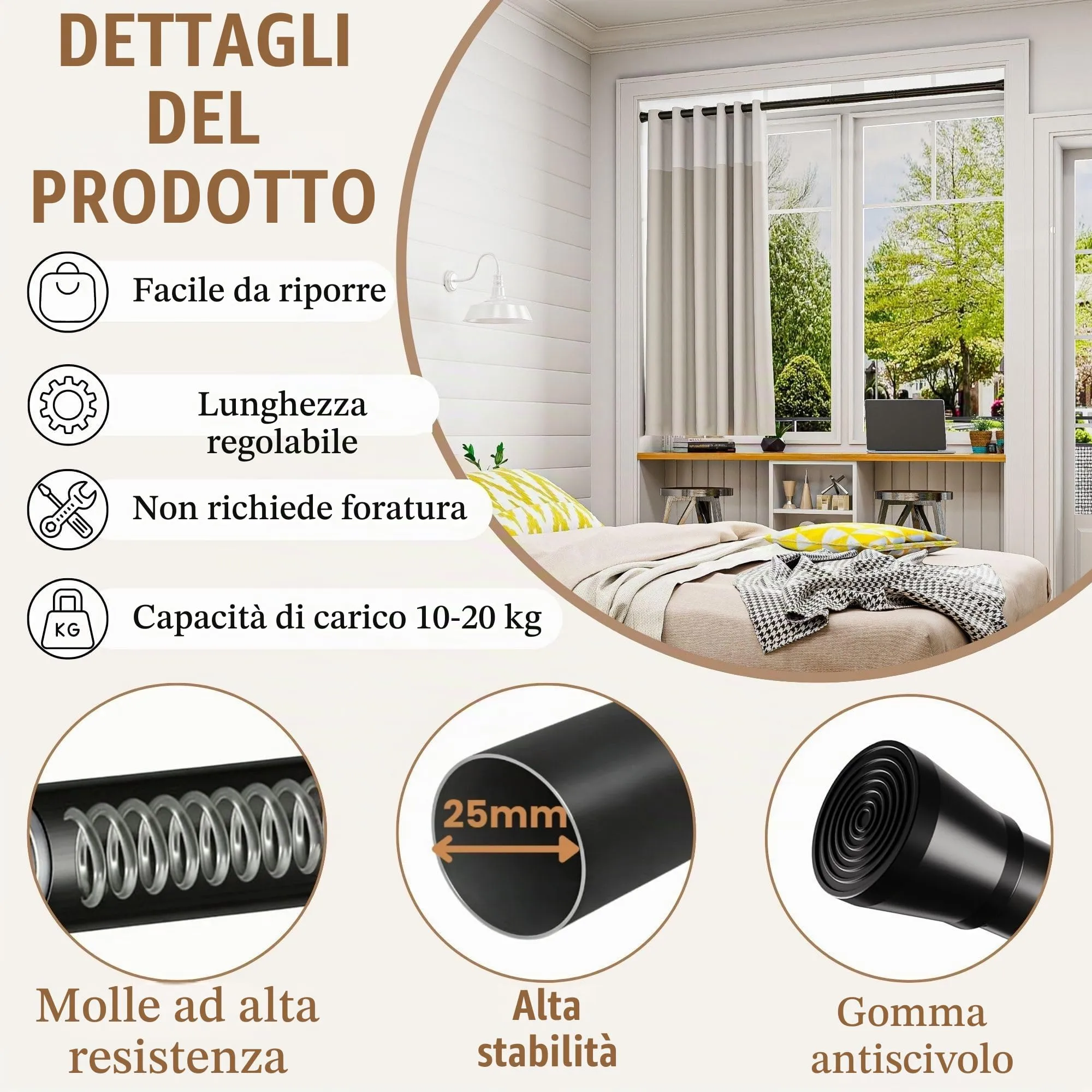 Rod&Trikin Bastone Tenda a Pressione Estensibile Nero 67-90cm - immagine 3