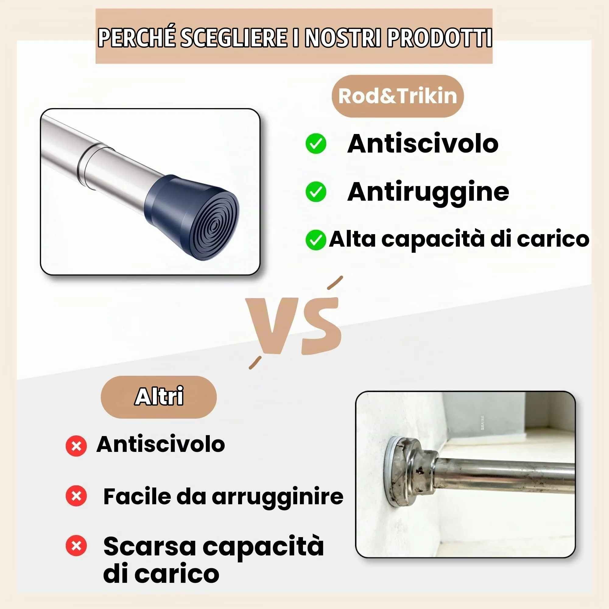 Rod&Trikin Bastone Tenda a Pressione Estensibile Nero 67-90cm - immagine 4