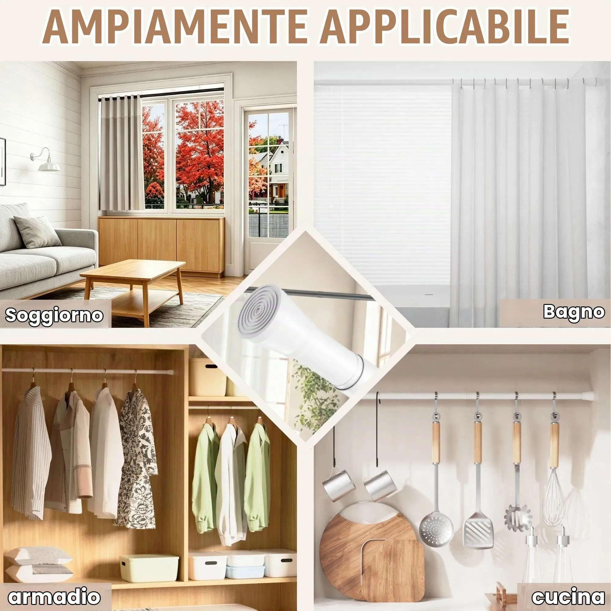 Rod&Trikin Bastone Tenda a Pressione Estensibile per Bagno, Bianco, 67-90cm - immagine 8