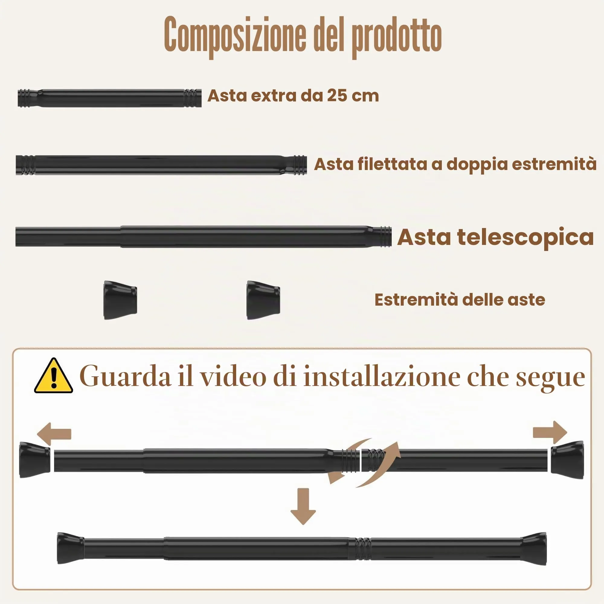 Rod&Trikin Asta di Tensione per Tende e Doccia, Estensibile 83-180cm, Argento - immagine 6