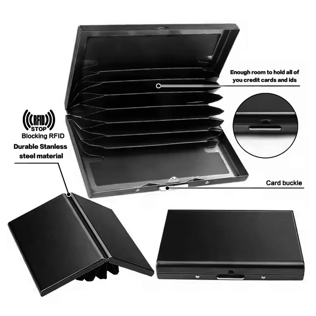 KEQAR Porta Carte in Metallo con Blocco RFID, Portatessere con 10 Scomparti per Carte di Credito e Biglietti da Visita - immagine 3