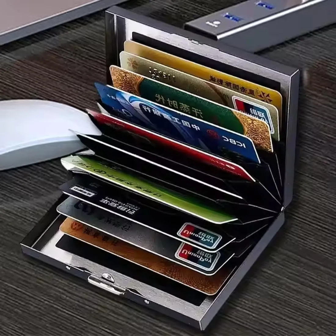 KEQAR Porta Carte in Metallo con Blocco RFID, Portatessere con 10 Scomparti per Carte di Credito e Biglietti da Visita - immagine 4