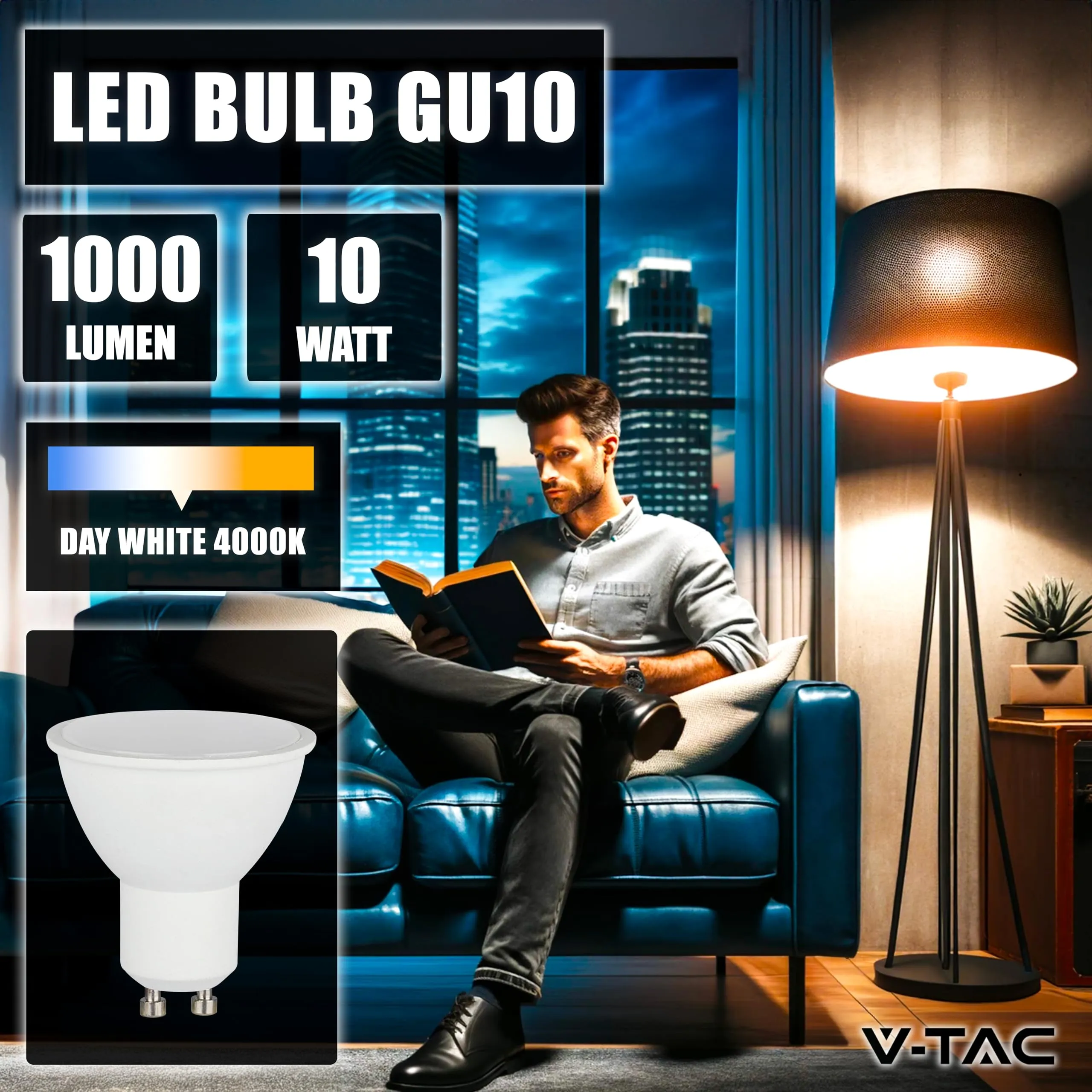 V-TAC Lampadine LED GU10, 10W (70W Equivalente), 1000 Lumen, 4000K Luce Naturale, Pack da 3 - immagine 3