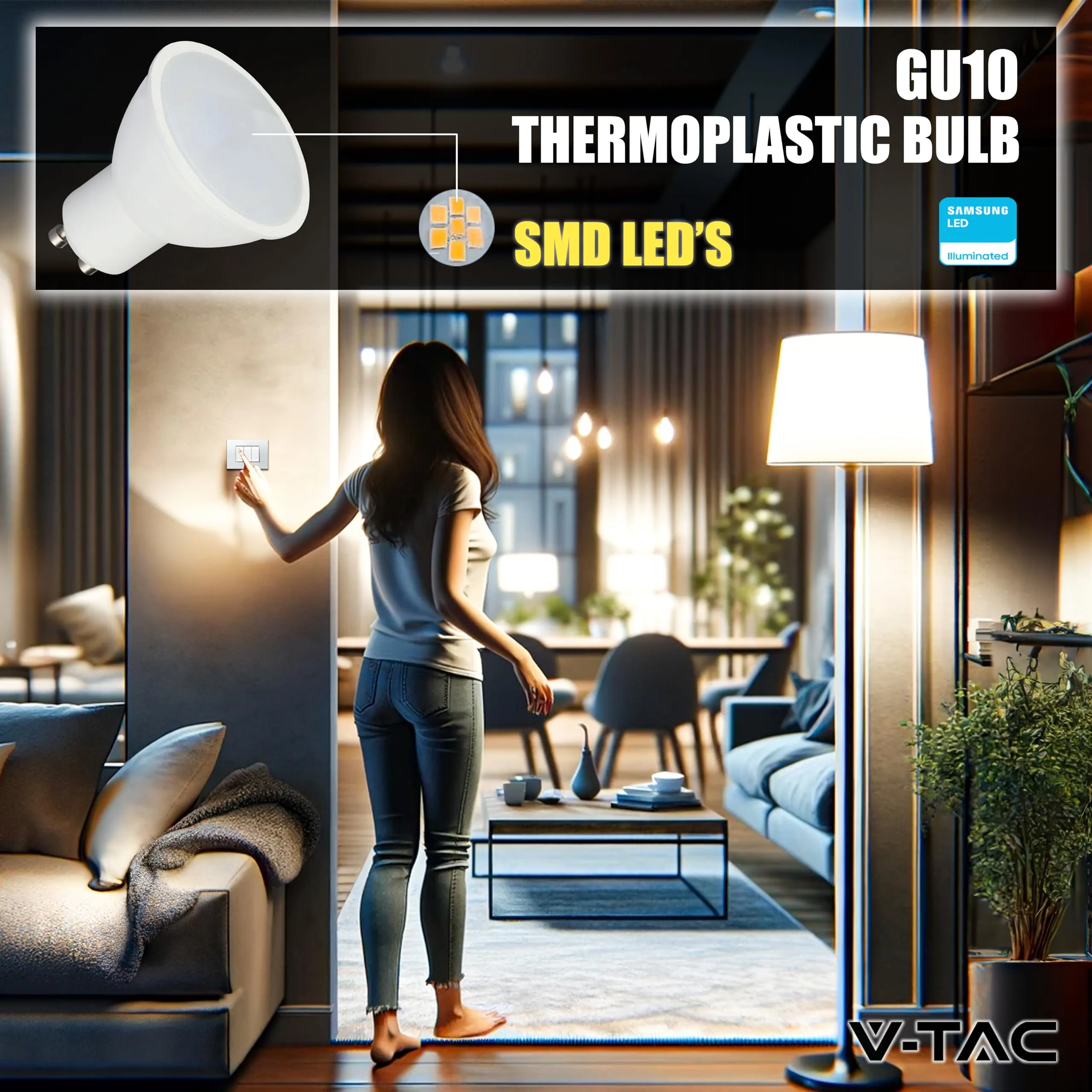 V-TAC Lampadine LED GU10, 10W (70W Equivalente), 1000 Lumen, 4000K Luce Naturale, Pack da 3 - immagine 5