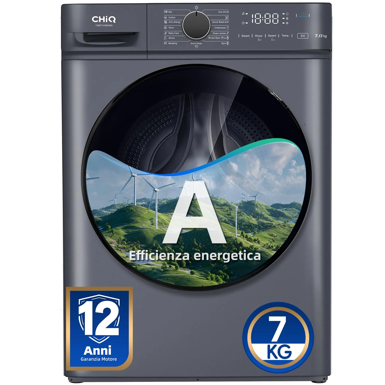 CHiQ Lavatrice Slim 7kg Classe A Grigio (CW07123863AX) - immagine 1