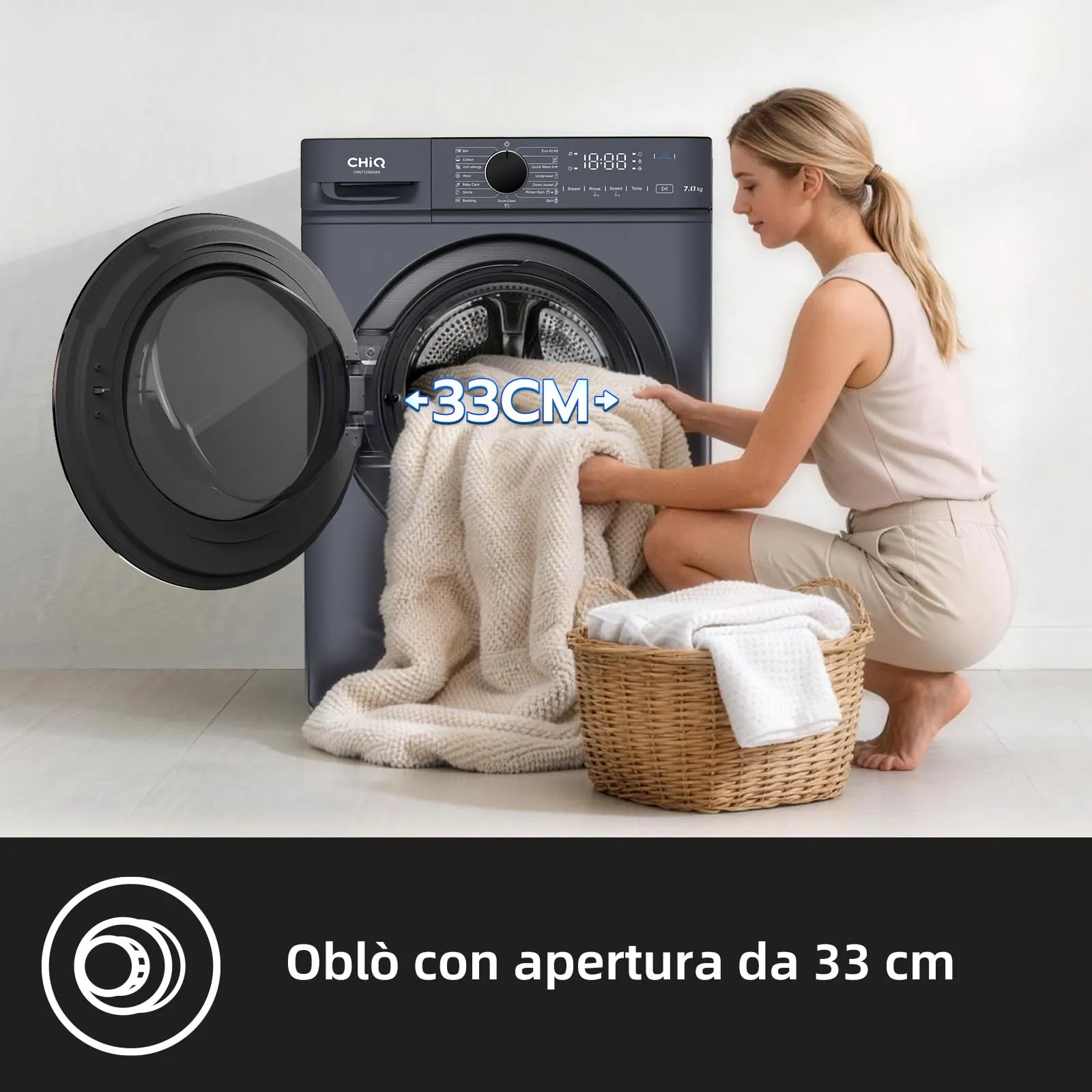 CHiQ Lavatrice Slim 7kg Classe A Grigio (CW07123863AX) - immagine 8