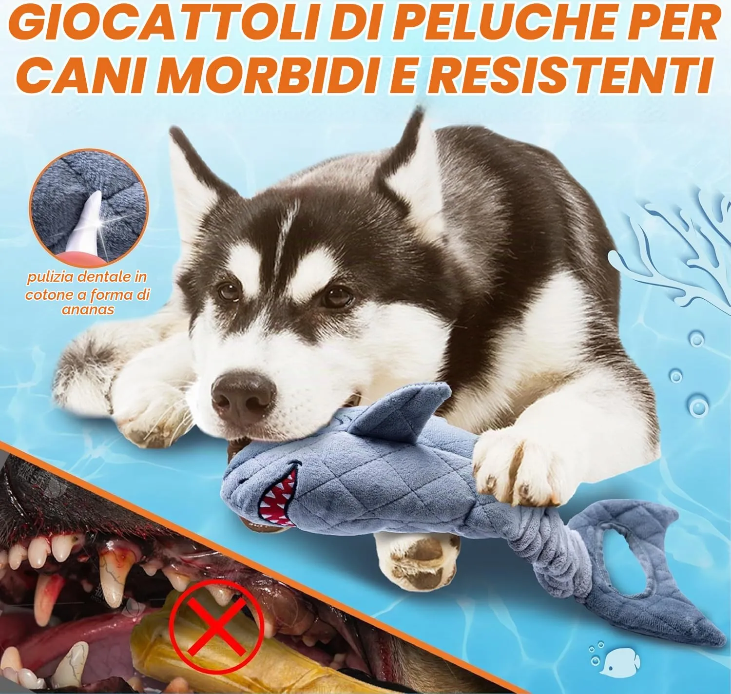 LEGEND SANDY Giocattolo per cani di taglia grande Squalo grigio, interattivo con suono cigolante e carta increspata per tiro alla fune e masticazione - immagine 3